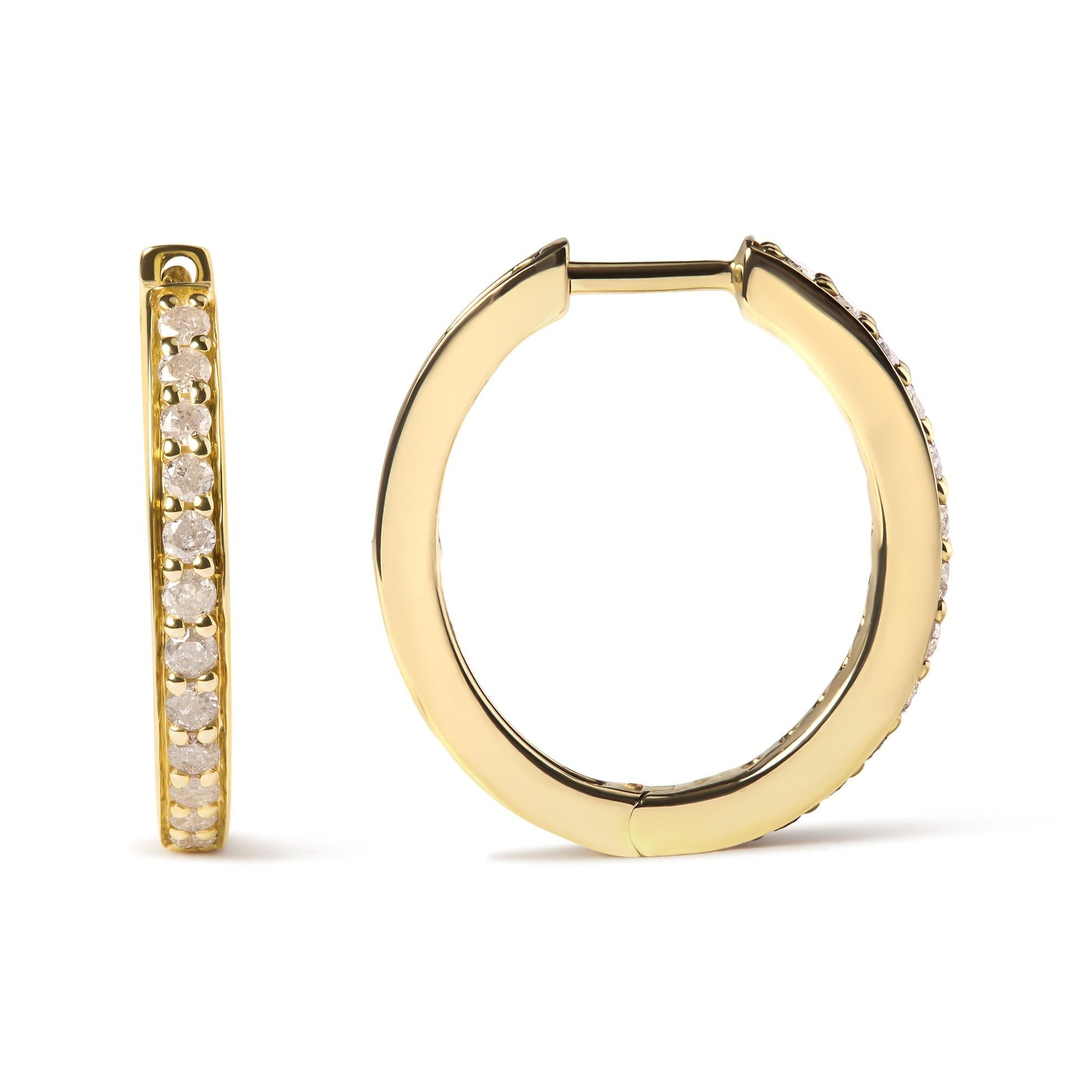 10K Yellow Gold 1/2 Cttw Round-Cut Diamond Hoop Earrings (I-J Color, I2-I3 Clarity)-3