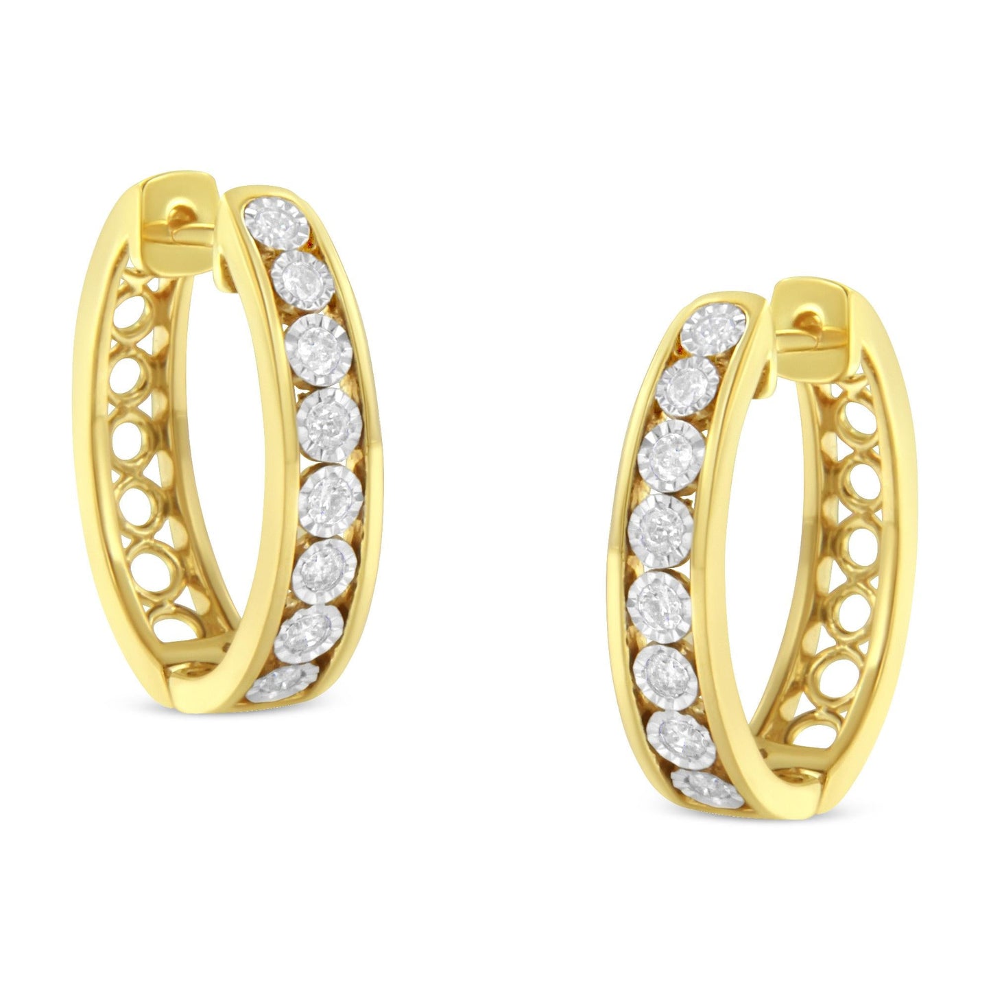 10KT Yellow and White Gold Diamond Hoop Earring (1/2 cttw, J-K Color, I2-I3 Clarity)-3