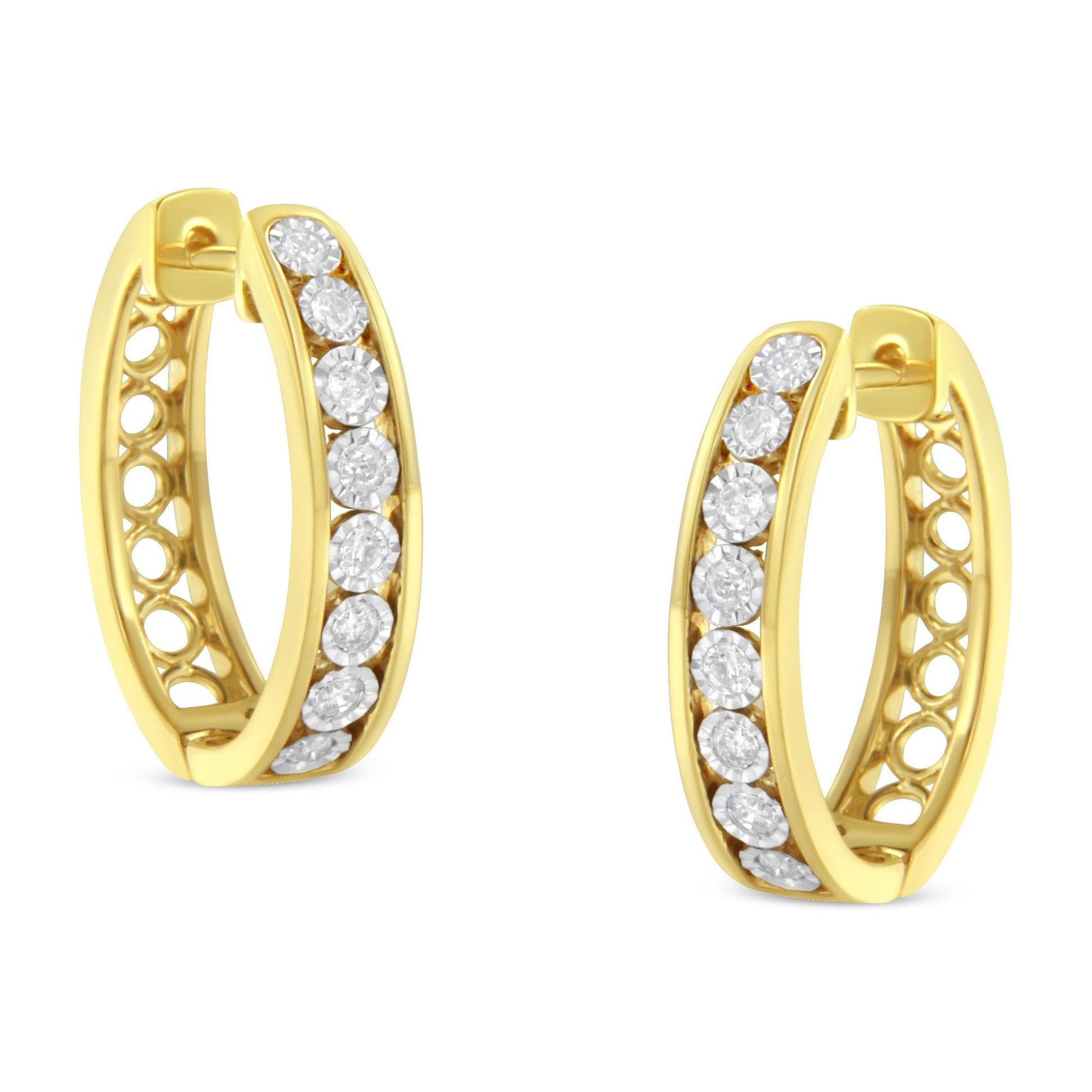 10KT Yellow and White Gold Diamond Hoop Earring (1/2 cttw, J-K Color, I2-I3 Clarity)-3