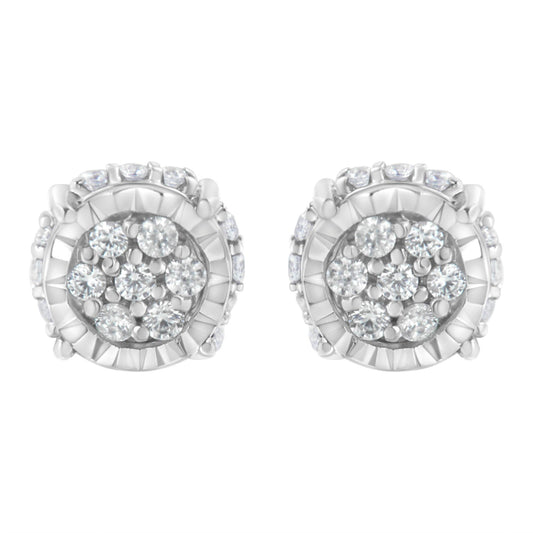 .925 Sterling Silver 1/3 cttw Round-cut Diamond Floral Stud Earring (I-J Clarity, I3 Color)-0