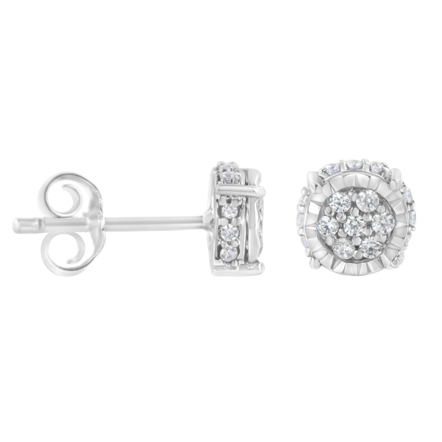 .925 Sterling Silver 1/3 cttw Round-cut Diamond Floral Stud Earring (I-J Clarity, I3 Color)-1