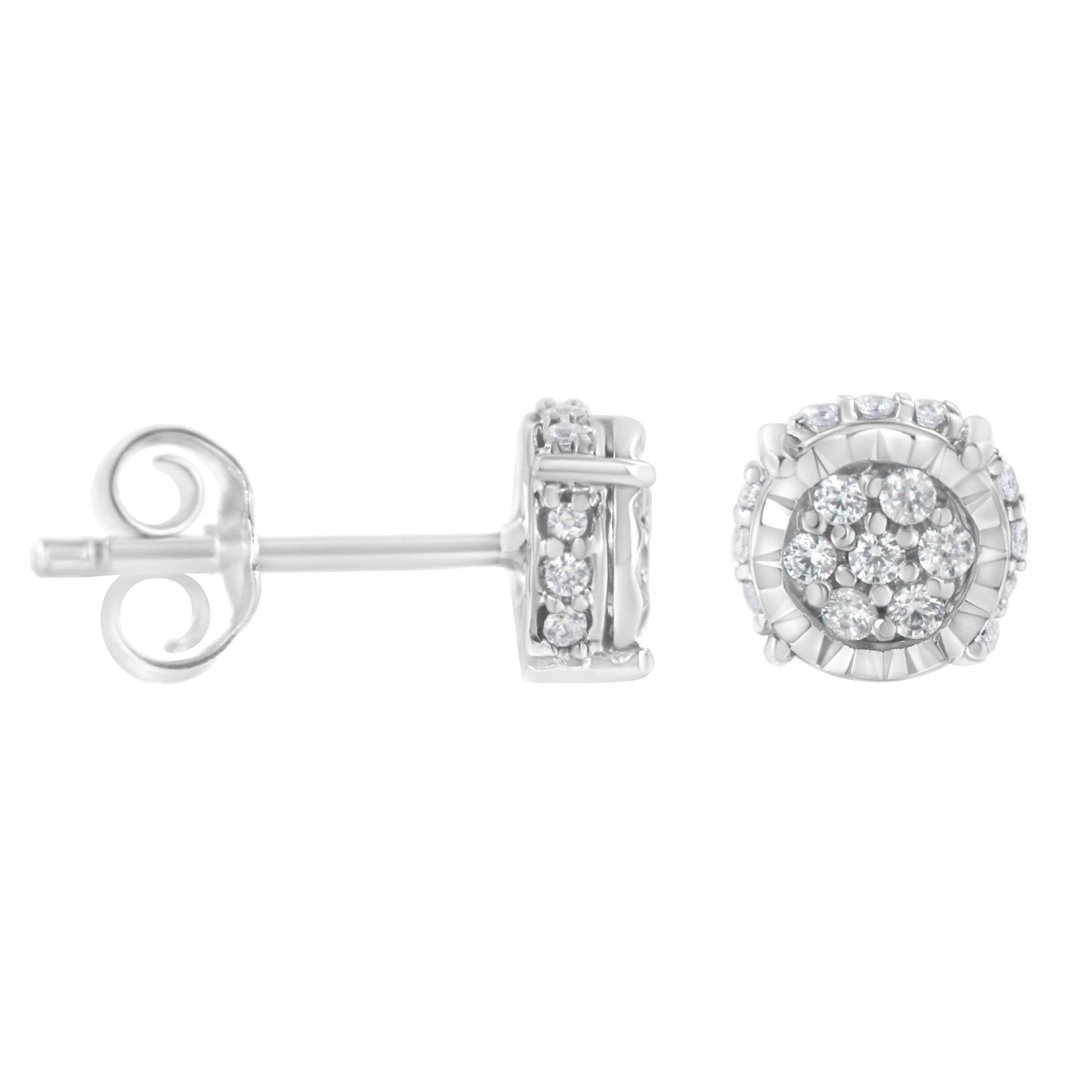 .925 Sterling Silver 1/3 cttw Round-cut Diamond Floral Stud Earring (I-J Clarity, I3 Color)-1