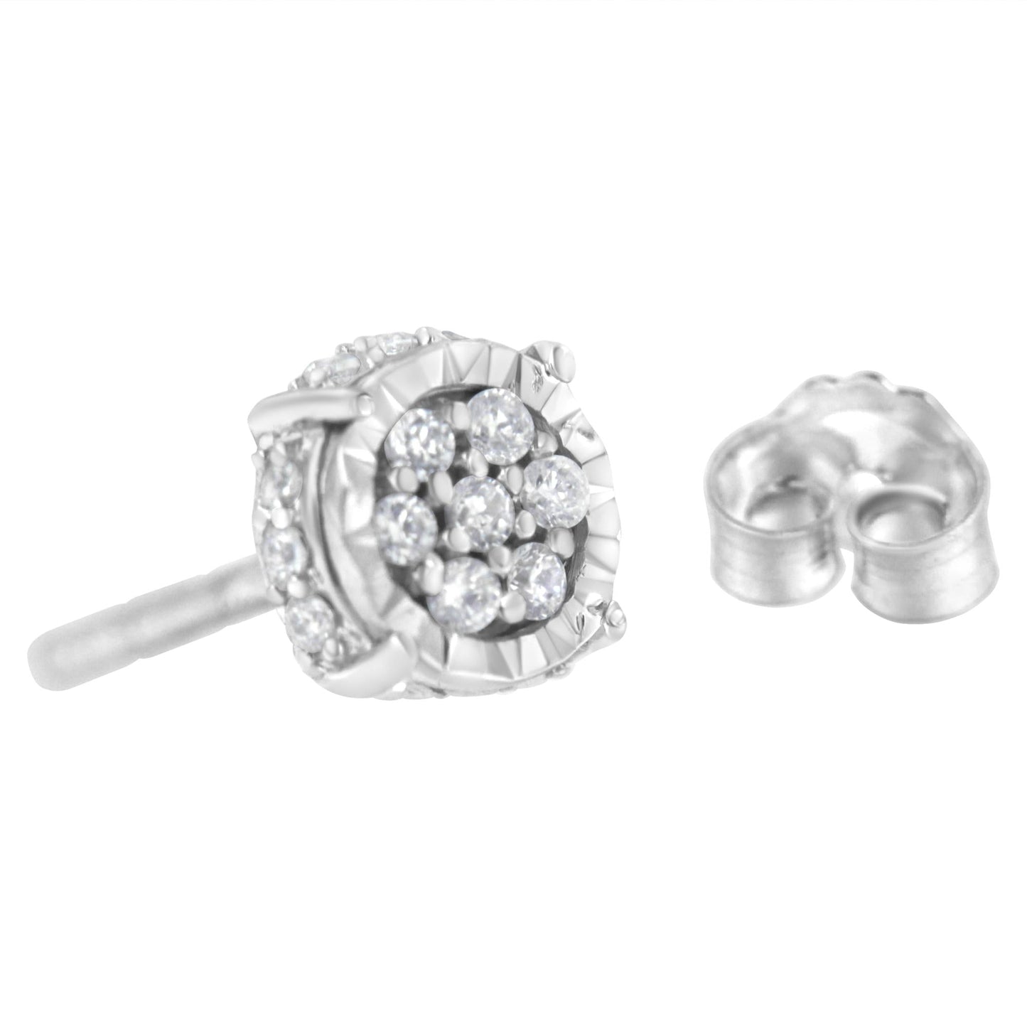 .925 Sterling Silver 1/3 cttw Round-cut Diamond Floral Stud Earring (I-J Clarity, I3 Color)-3
