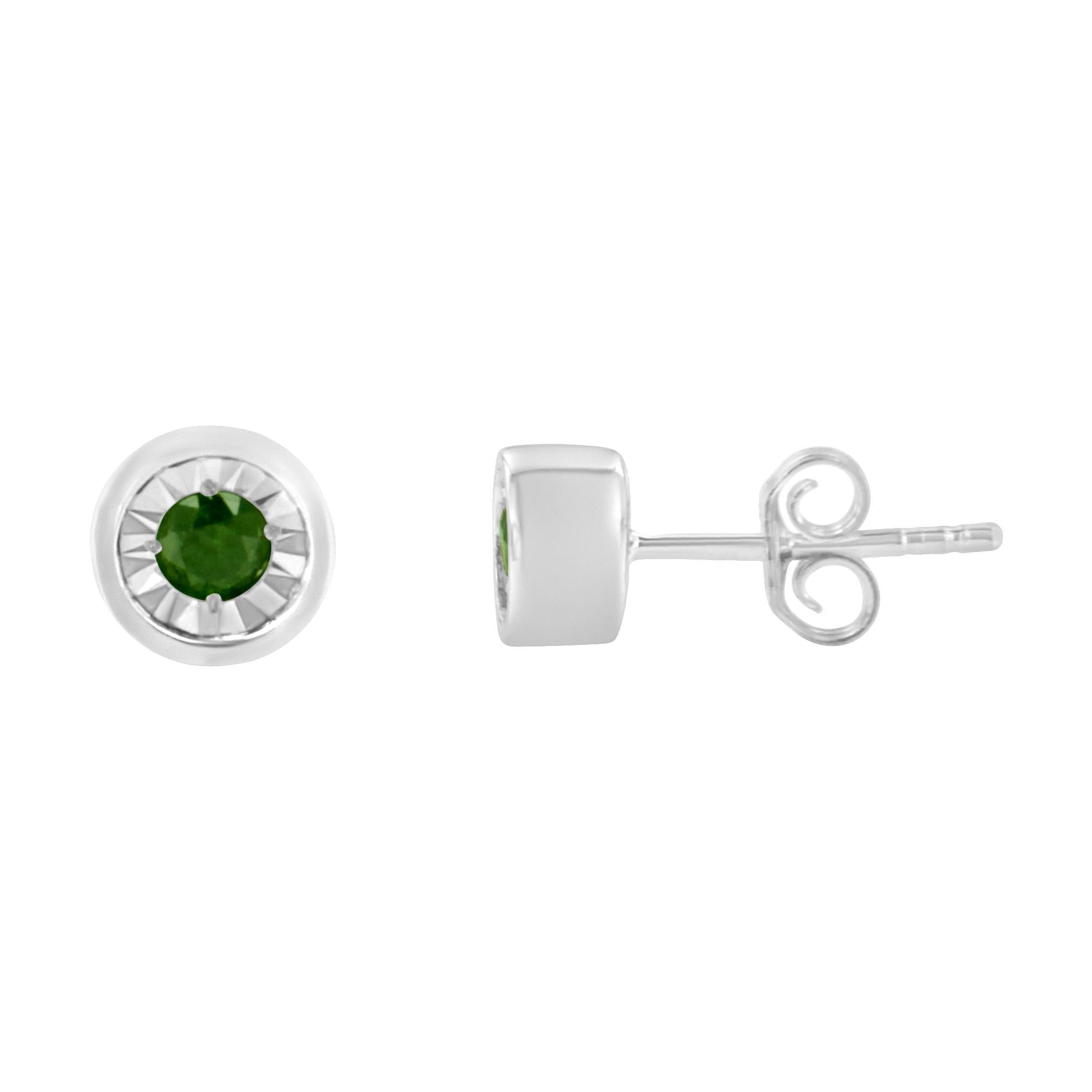 .925 Sterling Silver 1/5 Cttw Round Brilliant-Cut Green Diamond Miracle-Set Stud Earrings (Fancy Color-Enhanced, I1-I2 Clarity)-1