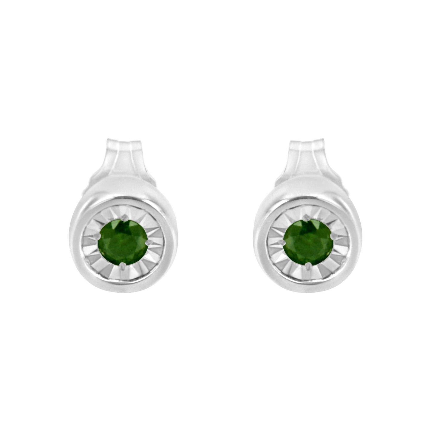 .925 Sterling Silver 1/5 Cttw Round Brilliant-Cut Green Diamond Miracle-Set Stud Earrings (Fancy Color-Enhanced, I1-I2 Clarity)-3