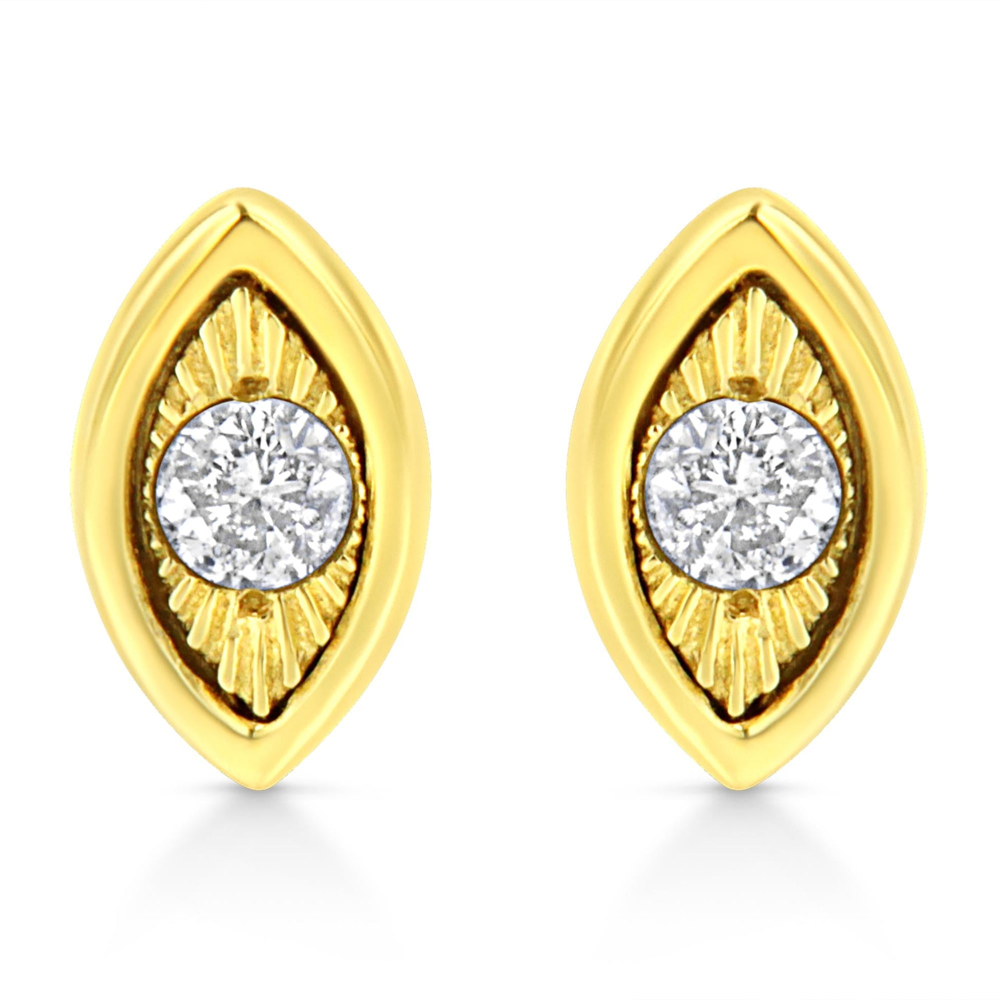 10K Yellow Gold Plated .925 Sterling Silver 1/10 Cttw Miracle-Set Diamond Stud Earrings - Choice of Shapes-6