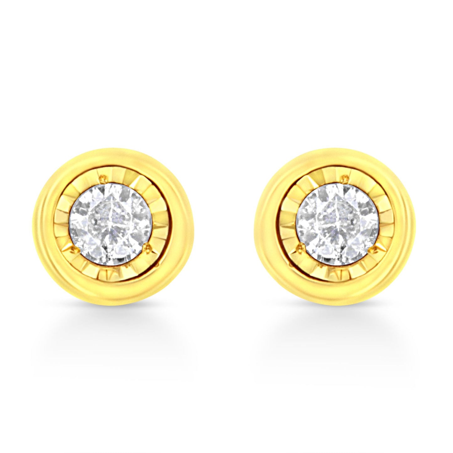 10K Yellow Gold Plated .925 Sterling Silver 1/10 Cttw Miracle-Set Diamond Stud Earrings - Choice of Shapes-5