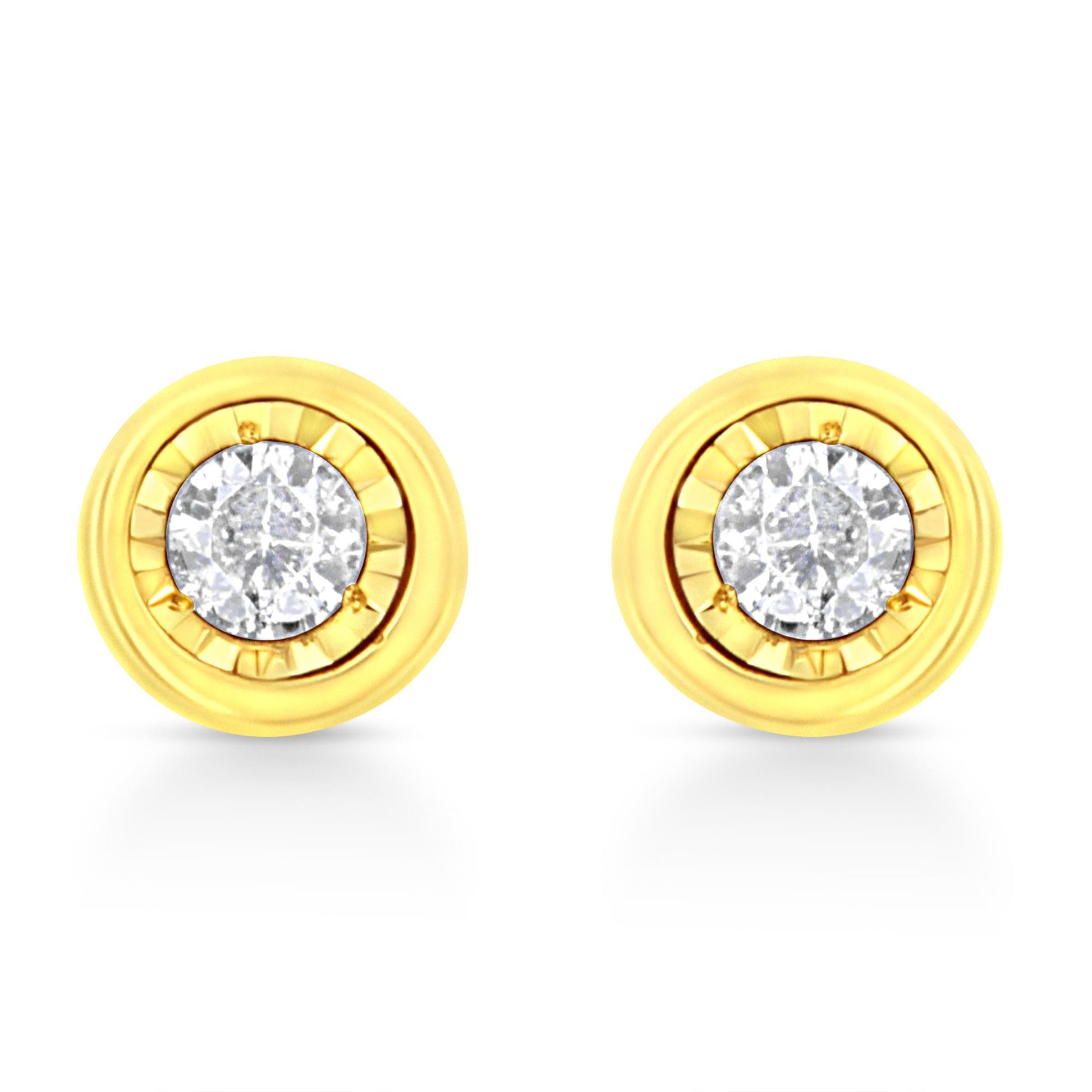 10K Yellow Gold Plated .925 Sterling Silver 1/10 Cttw Miracle-Set Diamond Stud Earrings - Choice of Shapes-5