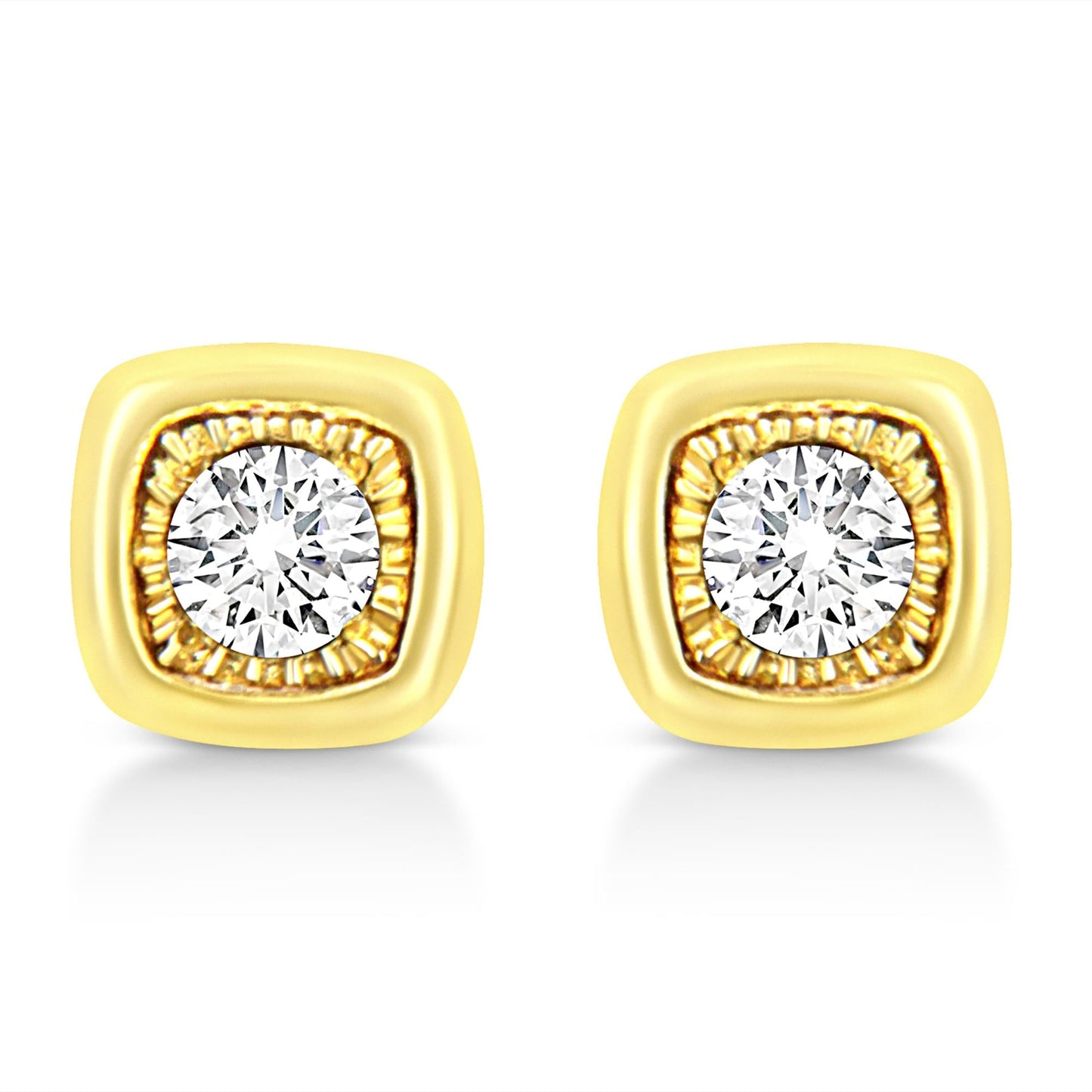 10K Yellow Gold Plated .925 Sterling Silver 1/10 Cttw Miracle-Set Diamond Stud Earrings - Choice of Shapes-3