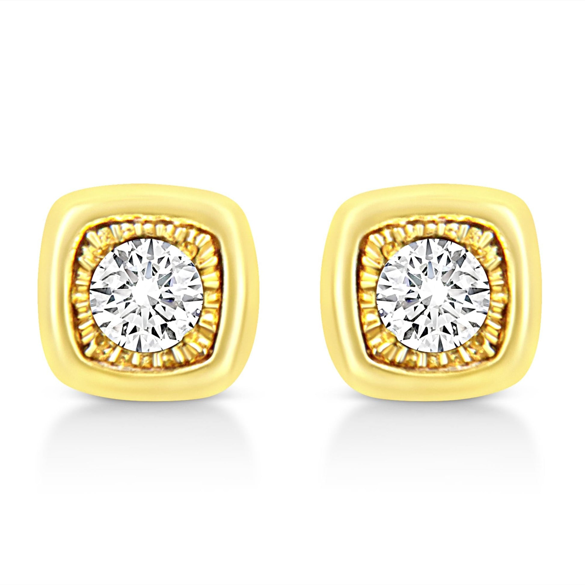 10K Yellow Gold Plated .925 Sterling Silver 1/10 Cttw Miracle-Set Diamond Stud Earrings - Choice of Shapes-3