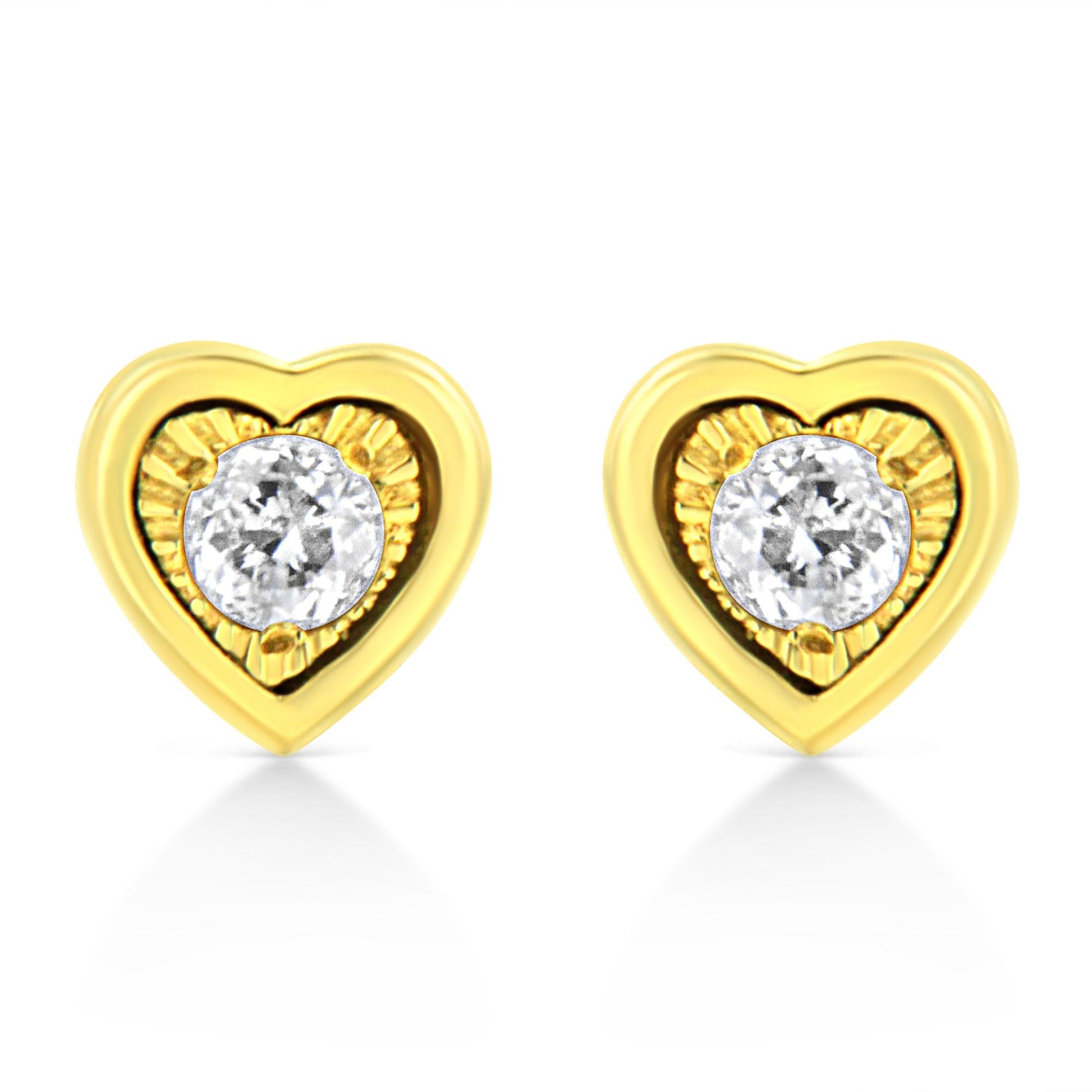 10K Yellow Gold Plated .925 Sterling Silver 1/10 Cttw Miracle-Set Diamond Stud Earrings - Choice of Shapes-1