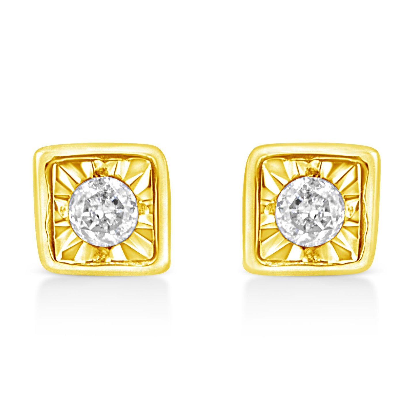 10K Yellow Gold Plated .925 Sterling Silver 1/10 Cttw Miracle-Set Diamond Stud Earrings - Choice of Shapes-0