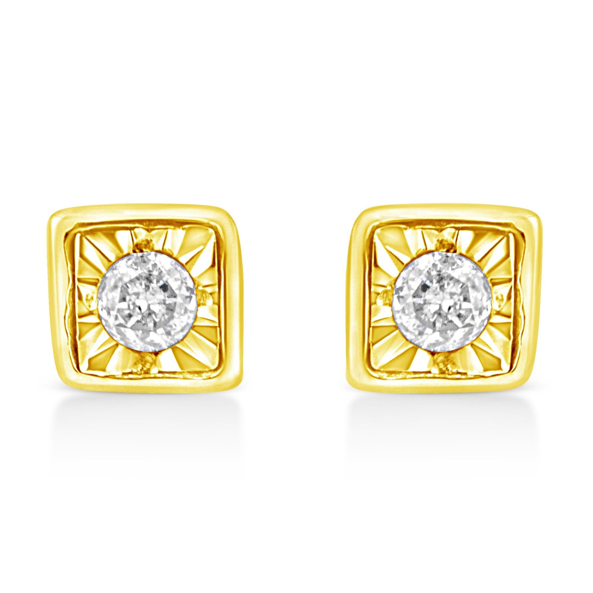 10K Yellow Gold Plated .925 Sterling Silver 1/10 Cttw Miracle-Set Diamond Stud Earrings - Choice of Shapes-0