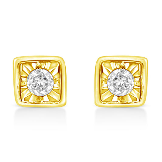 10K Yellow Gold Plated .925 Sterling Silver 1/10 Cttw Miracle-Set Diamond Stud Earrings - Choice of Shapes-0