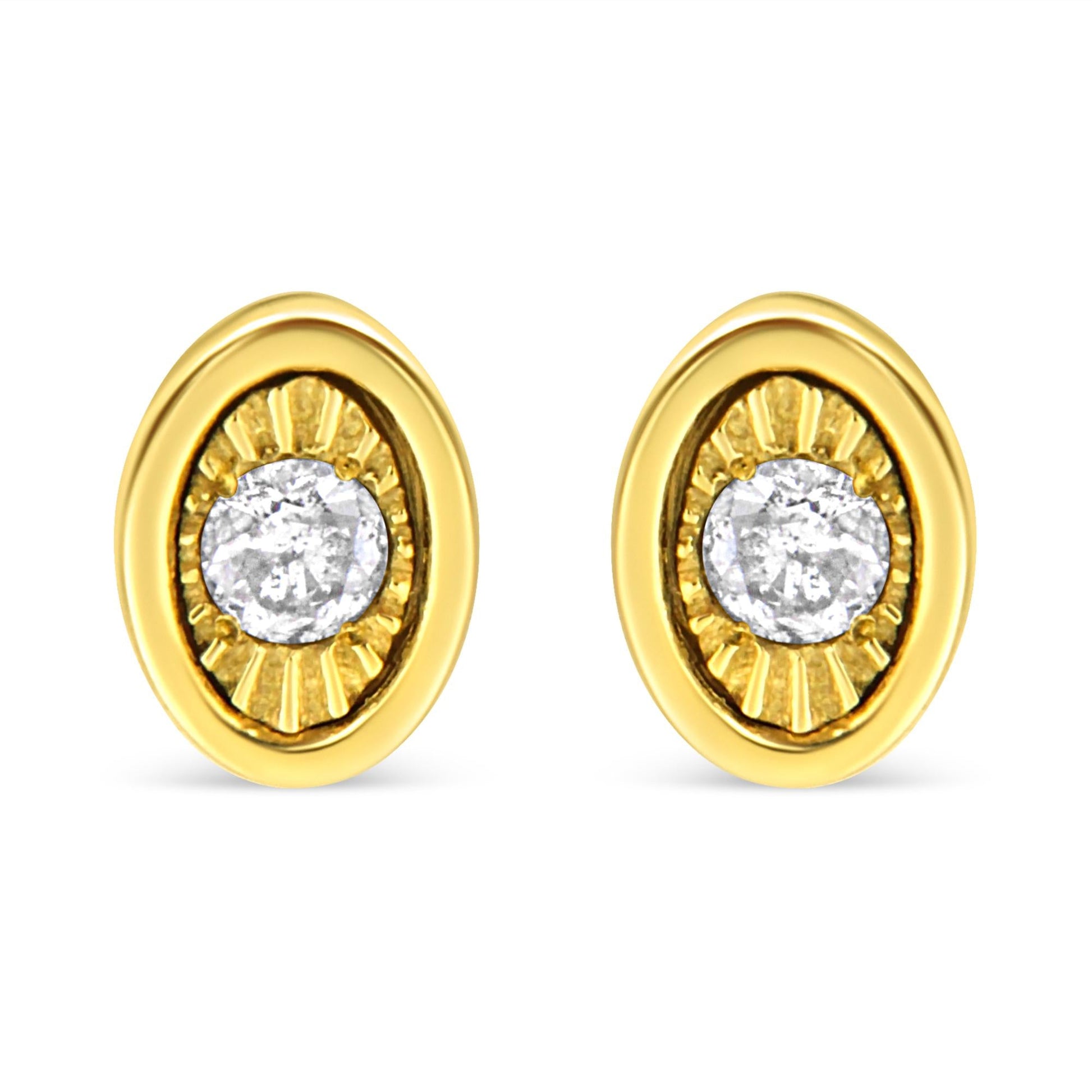10K Yellow Gold Plated .925 Sterling Silver 1/10 Cttw Miracle-Set Diamond Stud Earrings - Choice of Shapes-2
