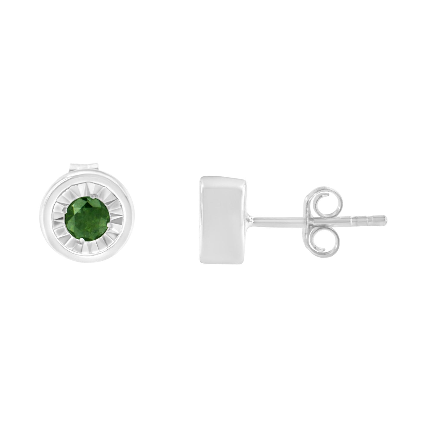 .925 Sterling Silver 1/4 Cttw Round Brilliant-Cut Green Diamond Miracle-Set Stud Earrings (Fancy Color-Enhanced, I1-I2 Clarity)-3