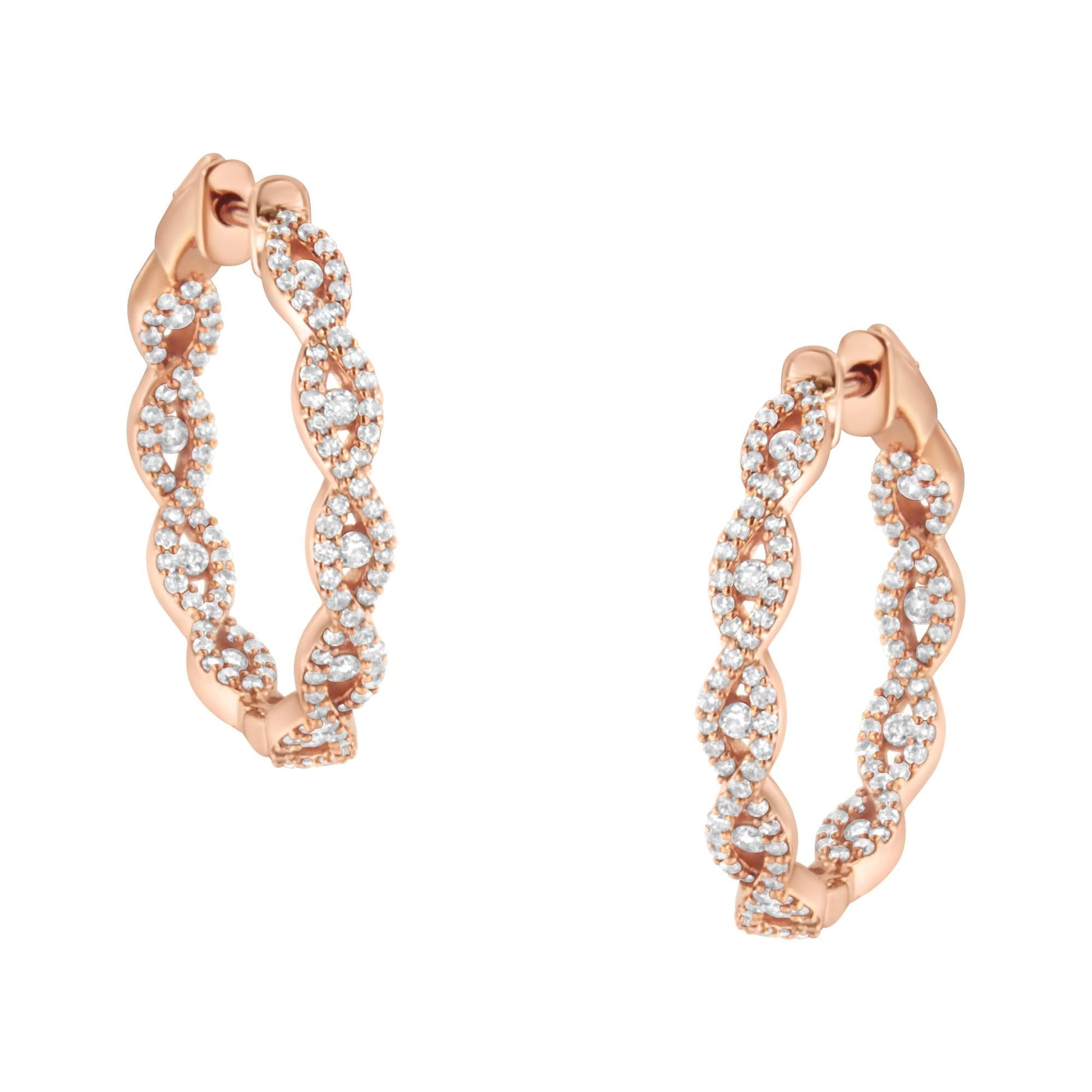 10K Rose Gold Diamond Hoop Earring (1 cttw, H-I Color, I1-I2 Clarity)-0