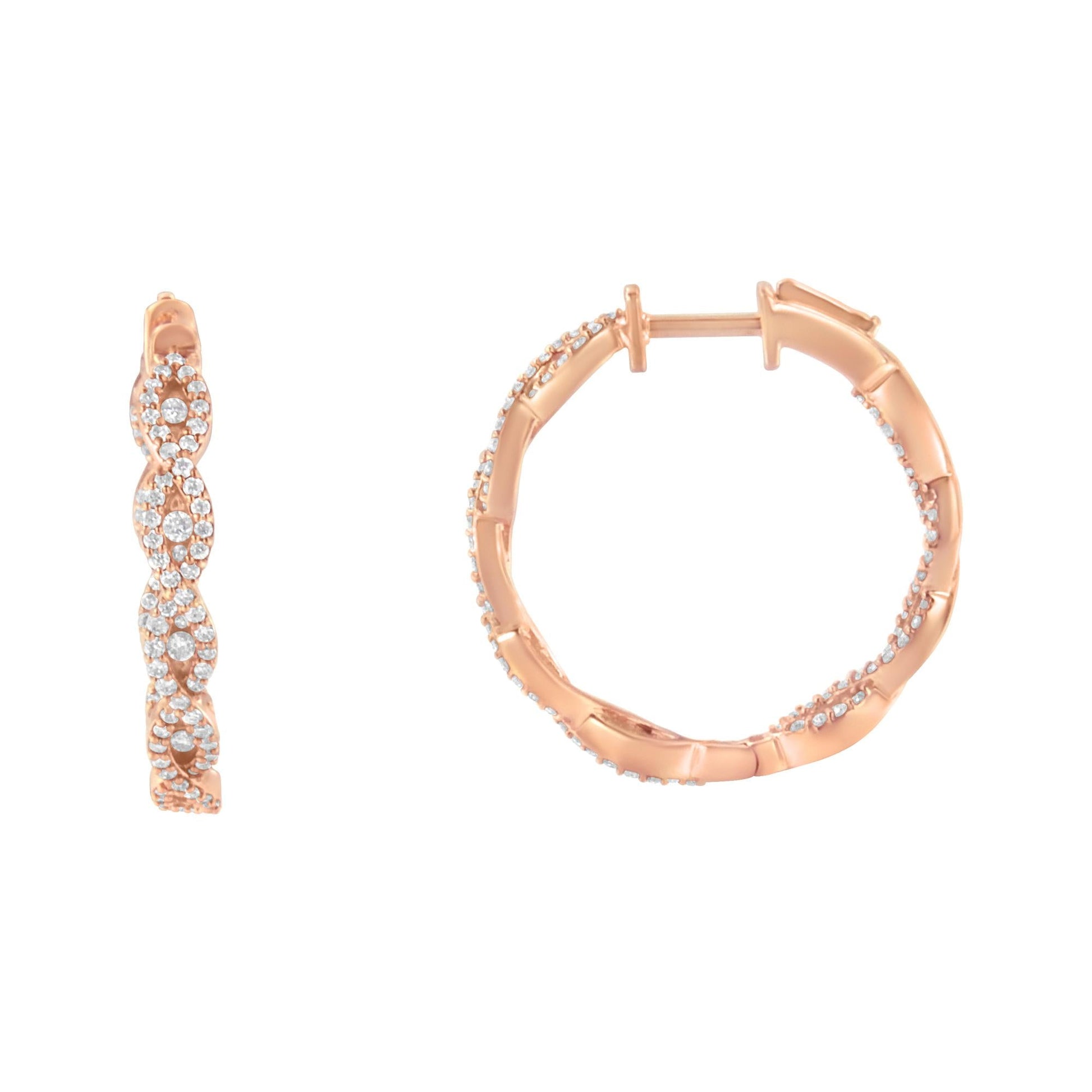 10K Rose Gold Diamond Hoop Earring (1 cttw, H-I Color, I1-I2 Clarity)-1
