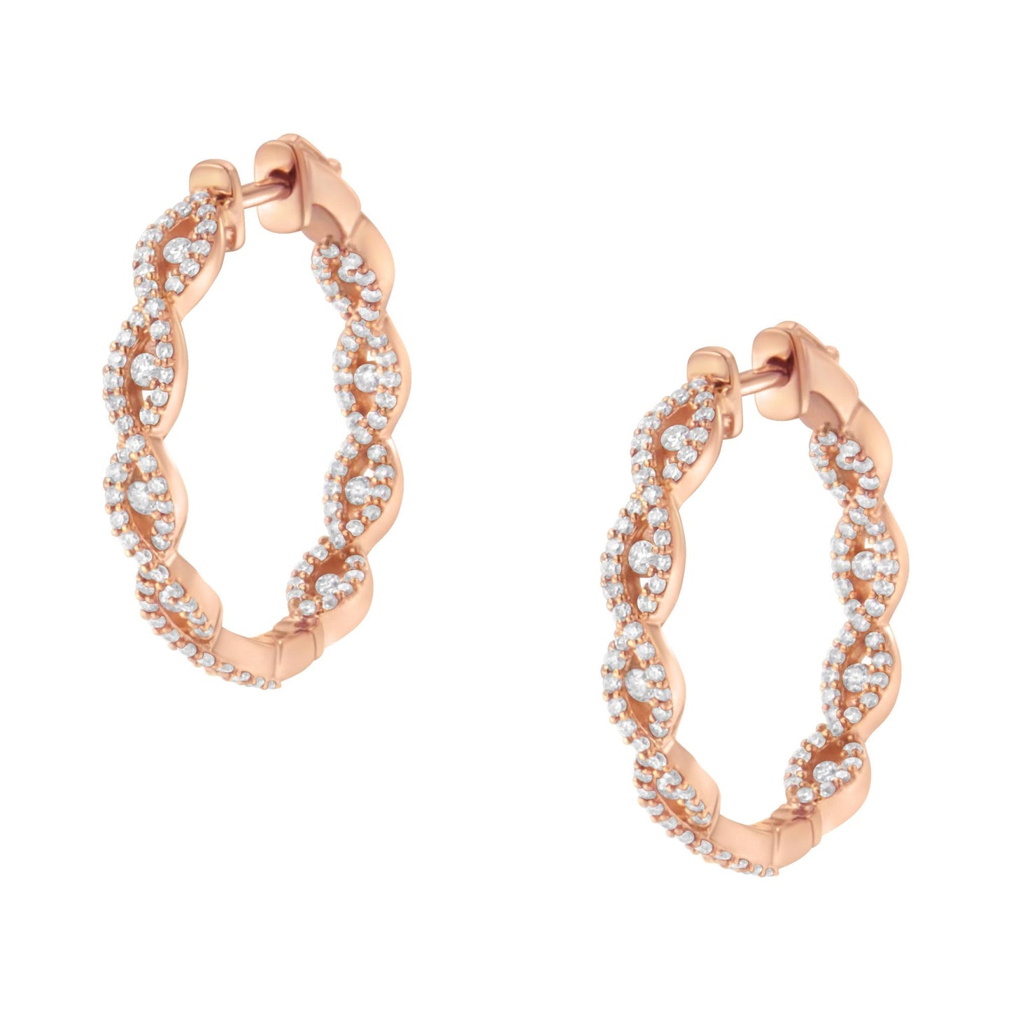 10K Rose Gold Diamond Hoop Earring (1 cttw, H-I Color, I1-I2 Clarity)-3