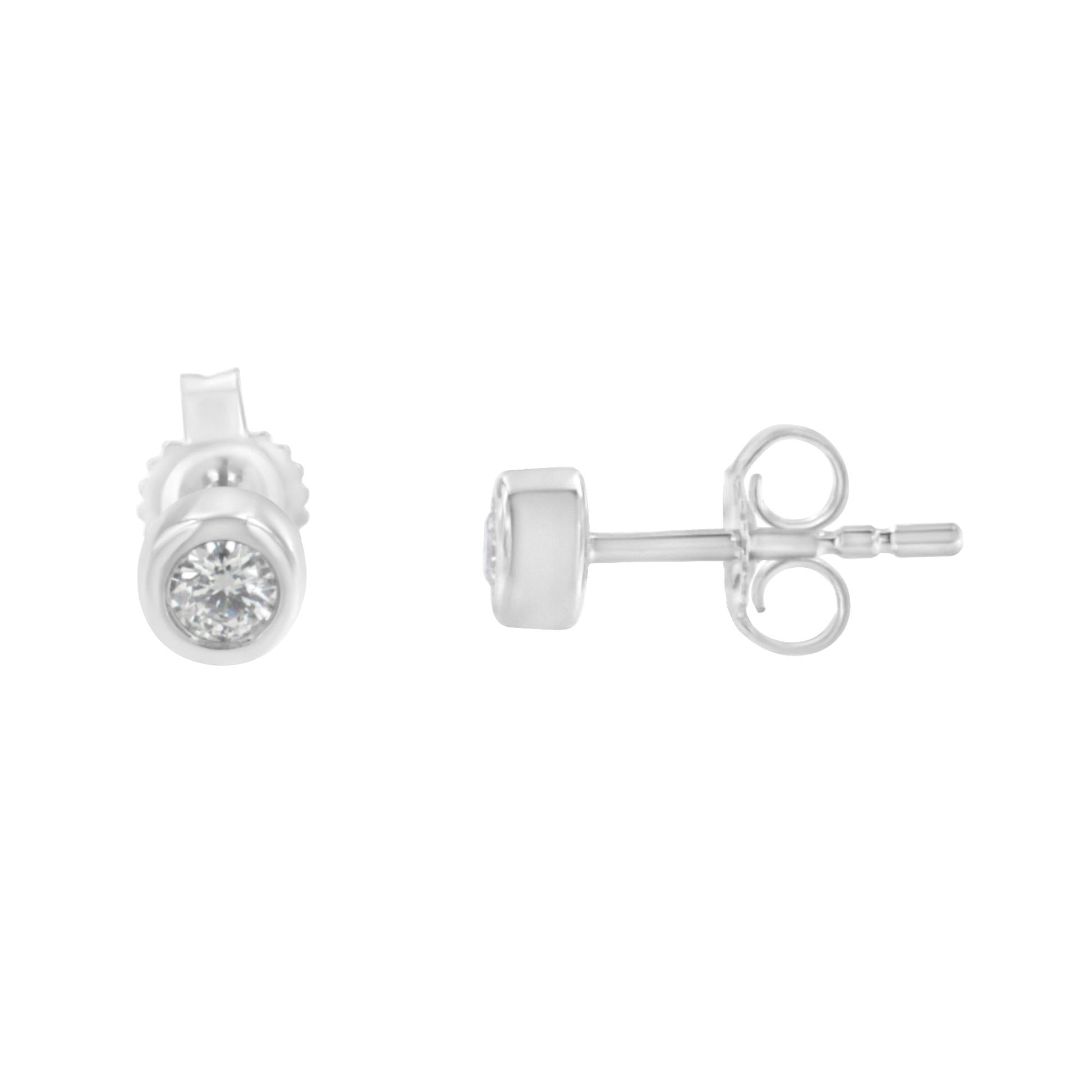 10K Gold 0.15 Cttw Round Brilliant-Cut Near Colorless Diamond Bezel-Set Stud Earrings (H-I Color, I1-I2 Clarity)-3