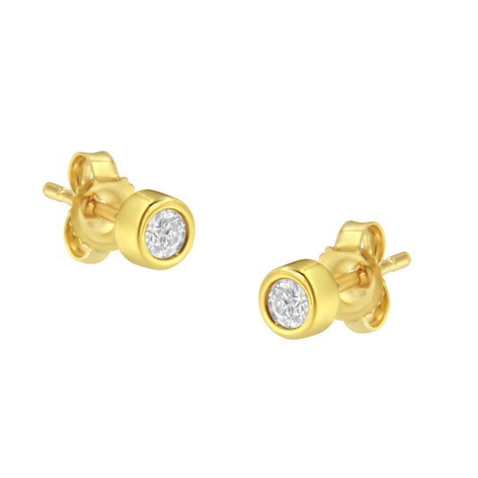 10K Gold 0.15 Cttw Round Brilliant-Cut Near Colorless Diamond Bezel-Set Stud Earrings (H-I Color, I1-I2 Clarity)-0