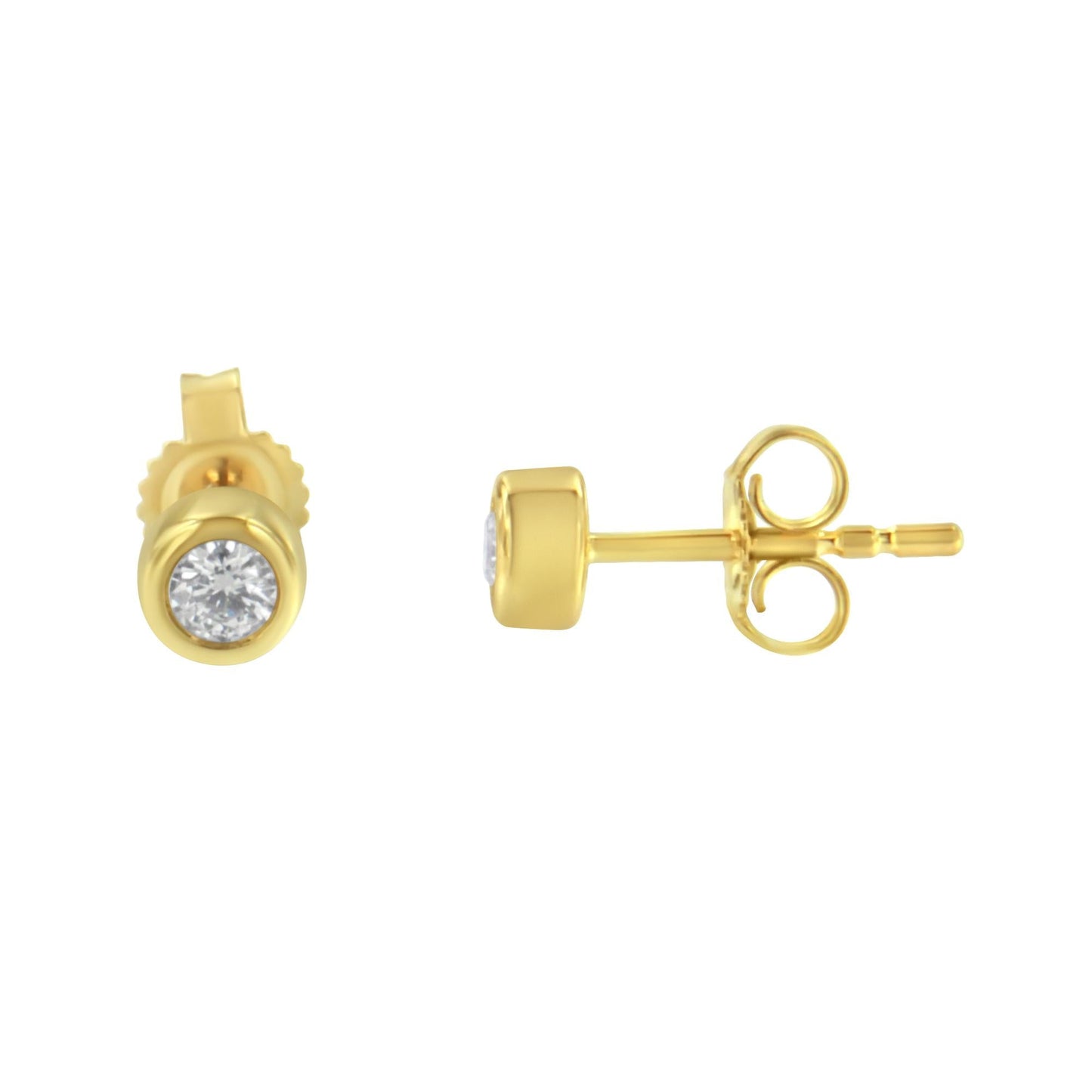 10K Gold 0.15 Cttw Round Brilliant-Cut Near Colorless Diamond Bezel-Set Stud Earrings (H-I Color, I1-I2 Clarity)-2