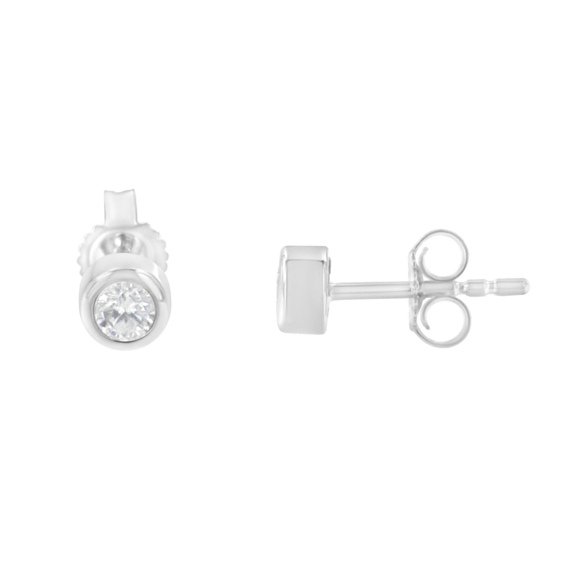 10K Gold 1/5 Cttw Round Brilliant-Cut Near Colorless Diamond Bezel-Set Stud Earrings (H-I Color, I1-I2 Clarity)-3