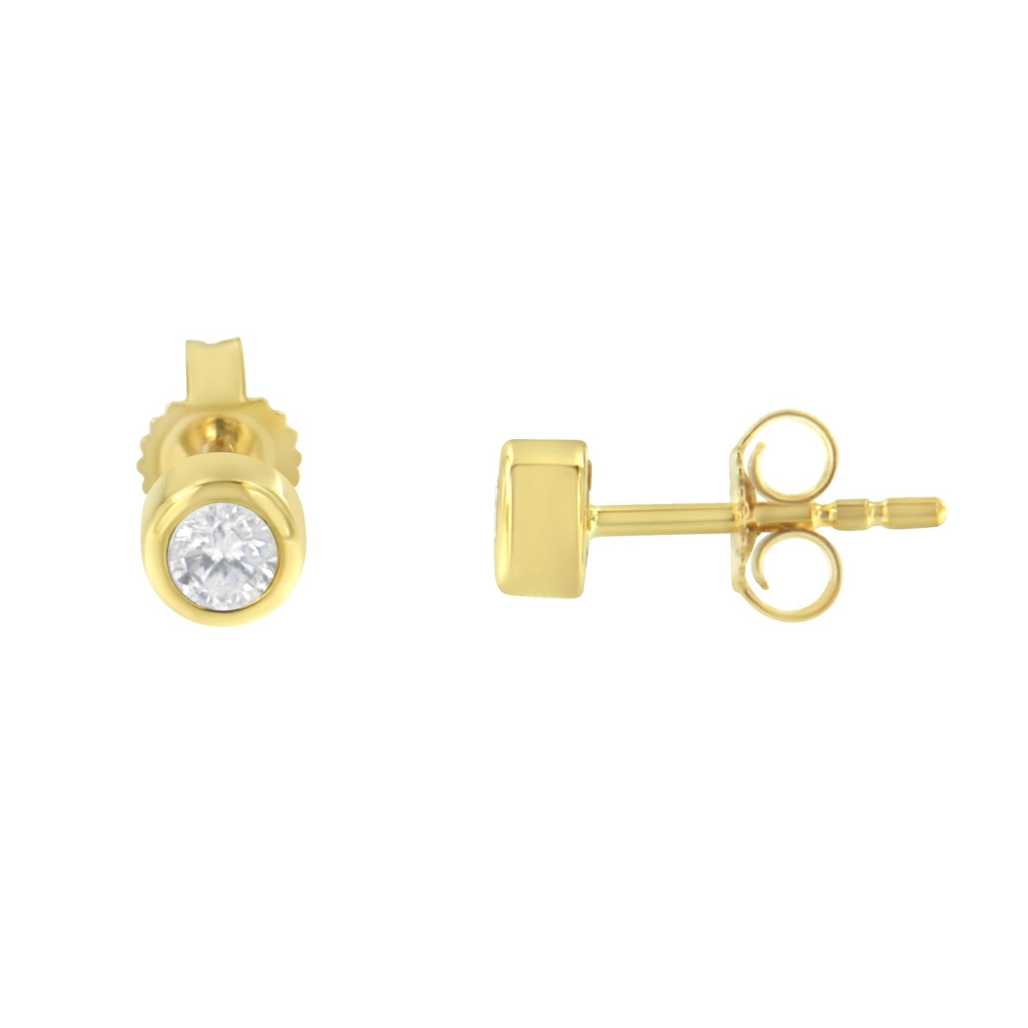10K Gold 1/5 Cttw Round Brilliant-Cut Near Colorless Diamond Bezel-Set Stud Earrings (H-I Color, I1-I2 Clarity)-2
