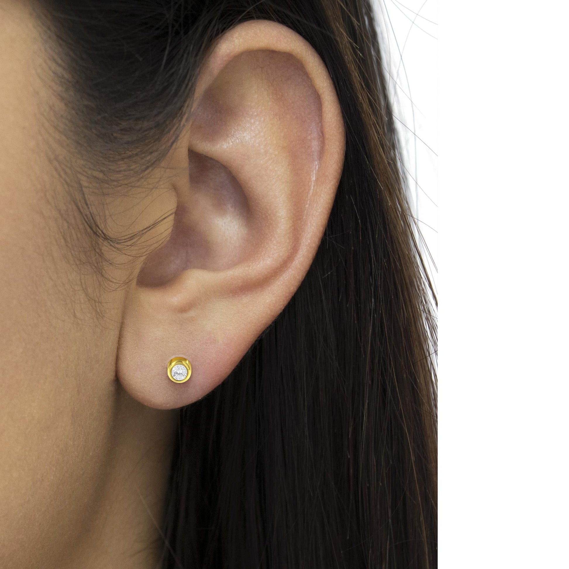 10K Gold 1/5 Cttw Round Brilliant-Cut Near Colorless Diamond Bezel-Set Stud Earrings (H-I Color, I1-I2 Clarity)-4