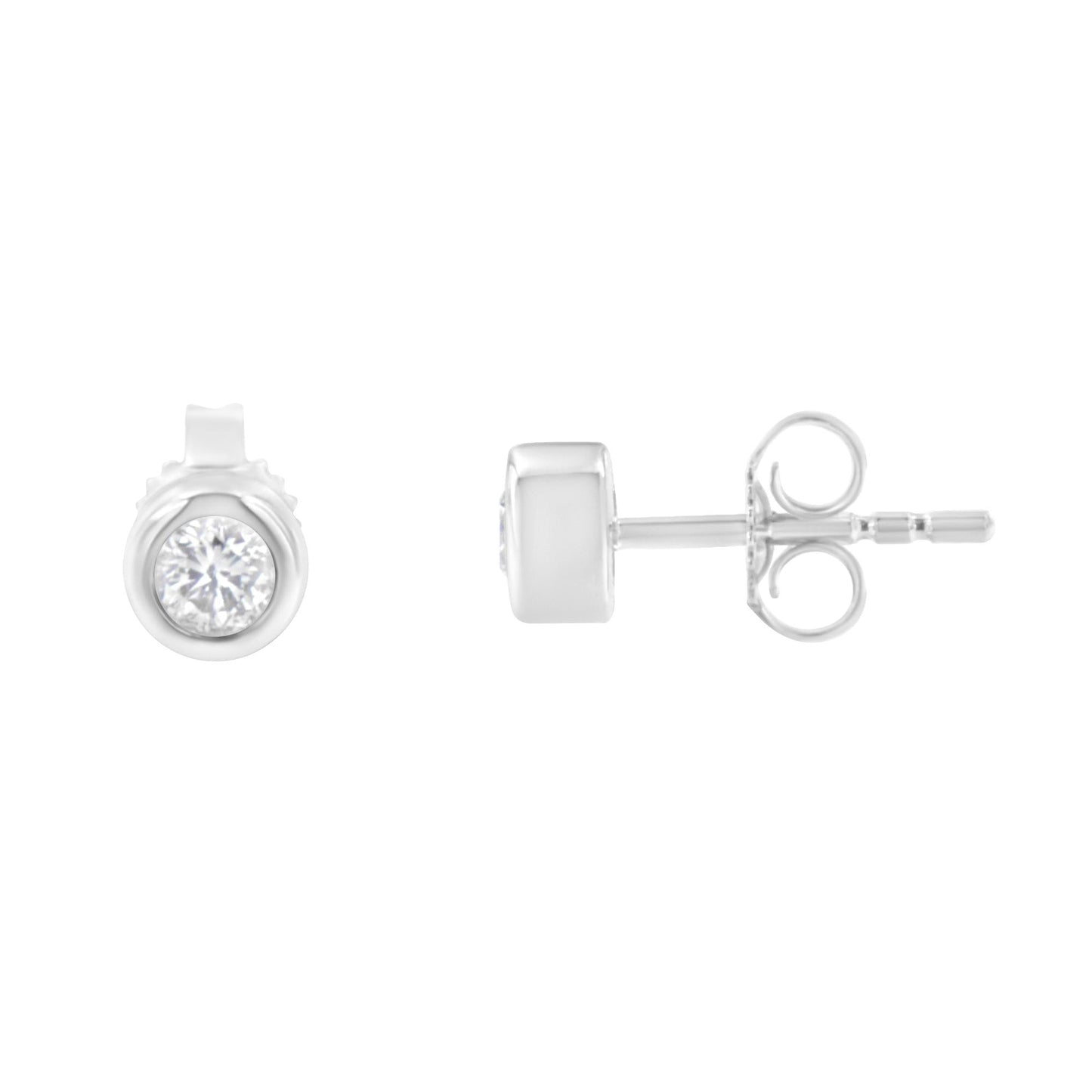 10K Gold 1/4 Cttw Round Brilliant-Cut Near Colorless Diamond Bezel-Set Stud Earrings (H-I Color, I1-I2 Clarity)-3
