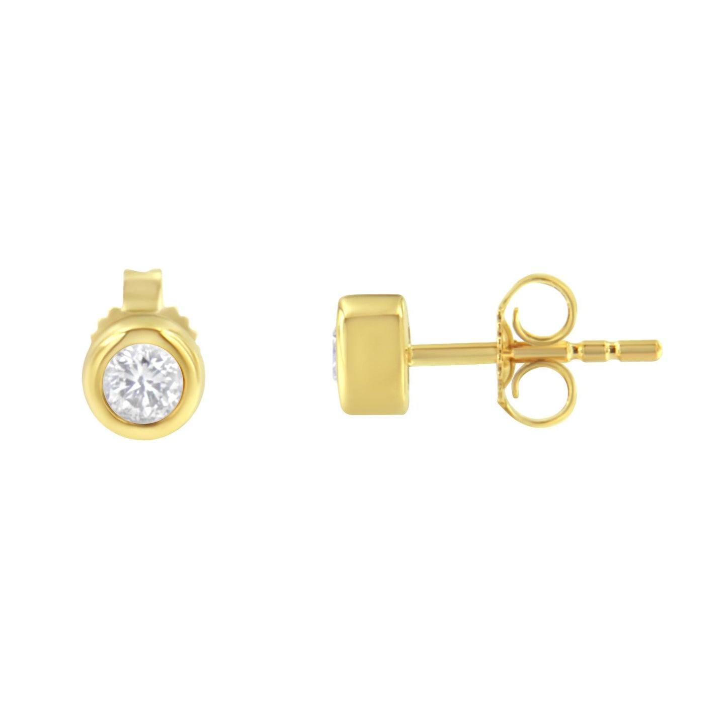 10K Gold 1/4 Cttw Round Brilliant-Cut Near Colorless Diamond Bezel-Set Stud Earrings (H-I Color, I1-I2 Clarity)-2