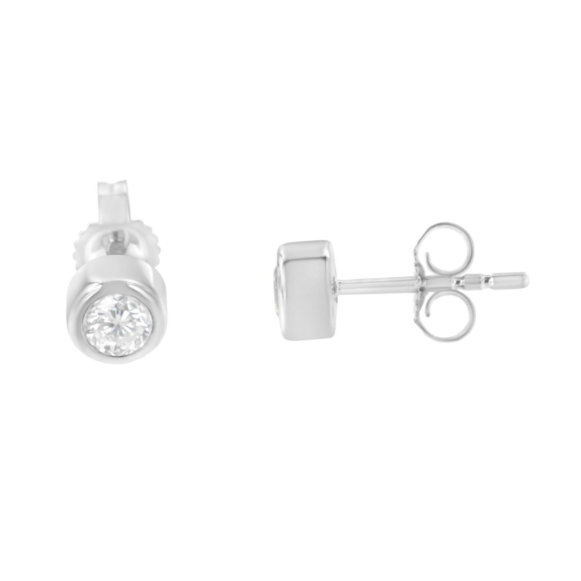 10K Gold 0.30 Cttw Round Brilliant-Cut Near Colorless Diamond Bezel-Set Stud Earrings (H-I Color, I1-I2 Clarity)-3
