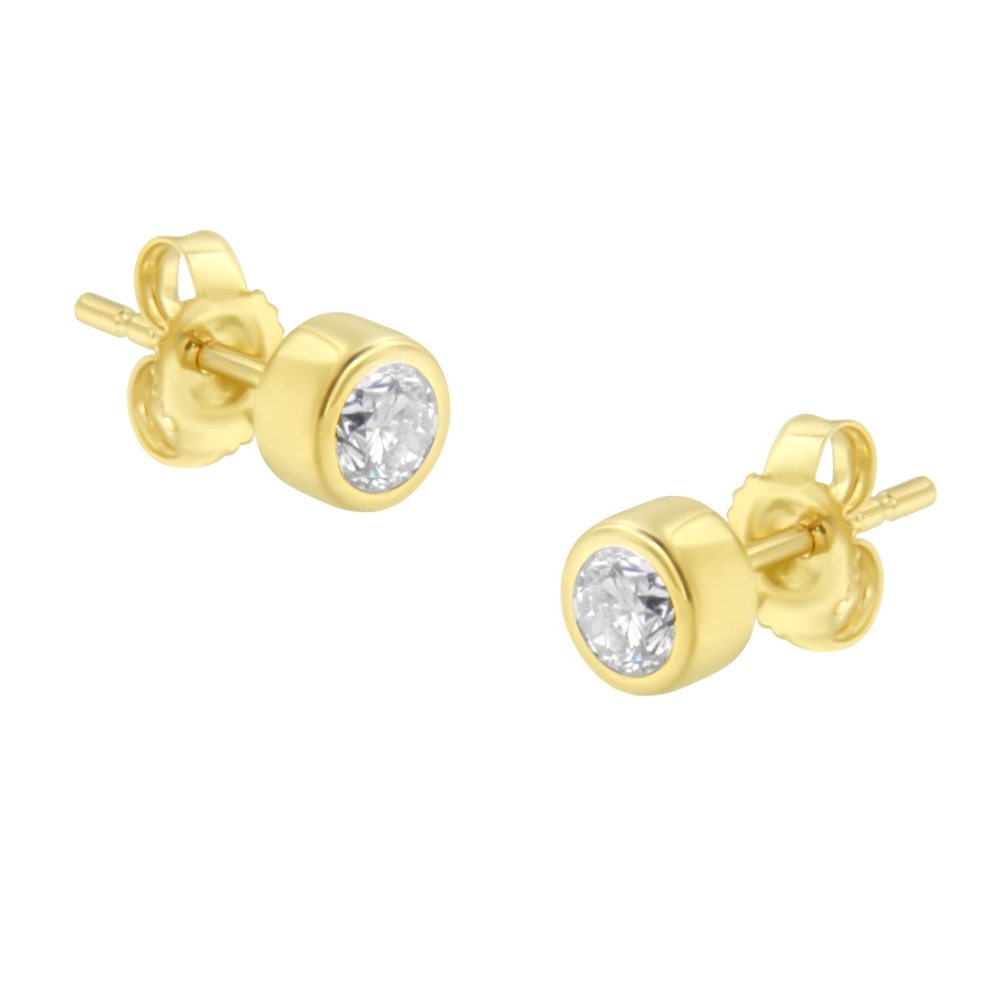 10K Gold 0.30 Cttw Round Brilliant-Cut Near Colorless Diamond Bezel-Set Stud Earrings (H-I Color, I1-I2 Clarity)-0
