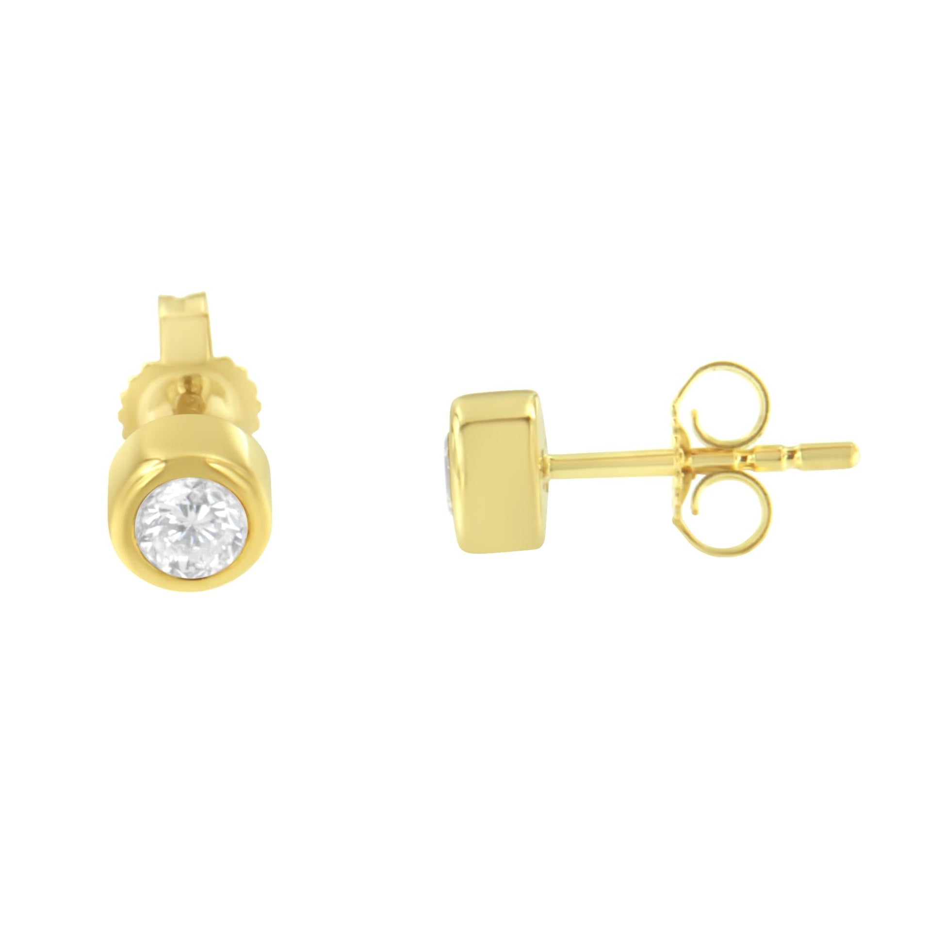 10K Gold 0.30 Cttw Round Brilliant-Cut Near Colorless Diamond Bezel-Set Stud Earrings (H-I Color, I1-I2 Clarity)-2