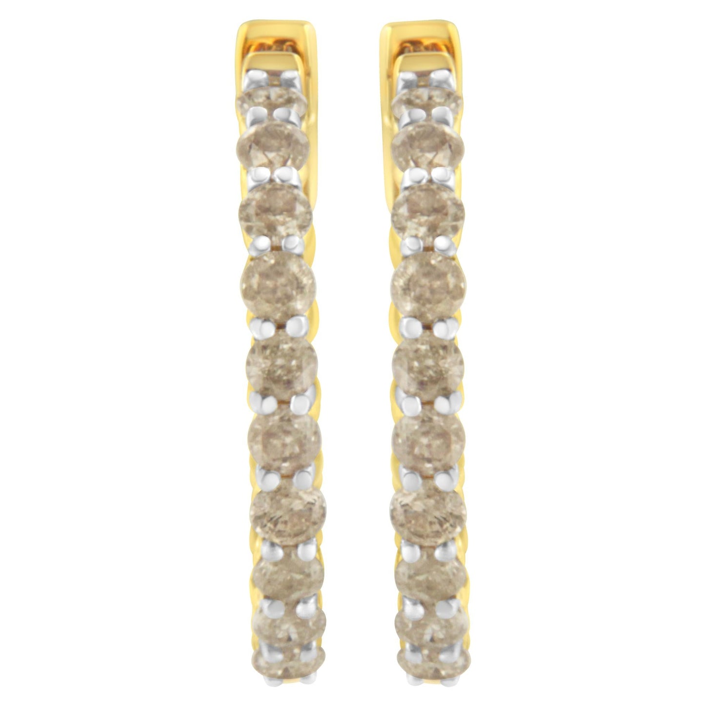 10K Yellow Gold Plated Sterling Silver Diamond Hoop Earrings (2 cttw, K-L Color, I2-I3 Clarity)-3