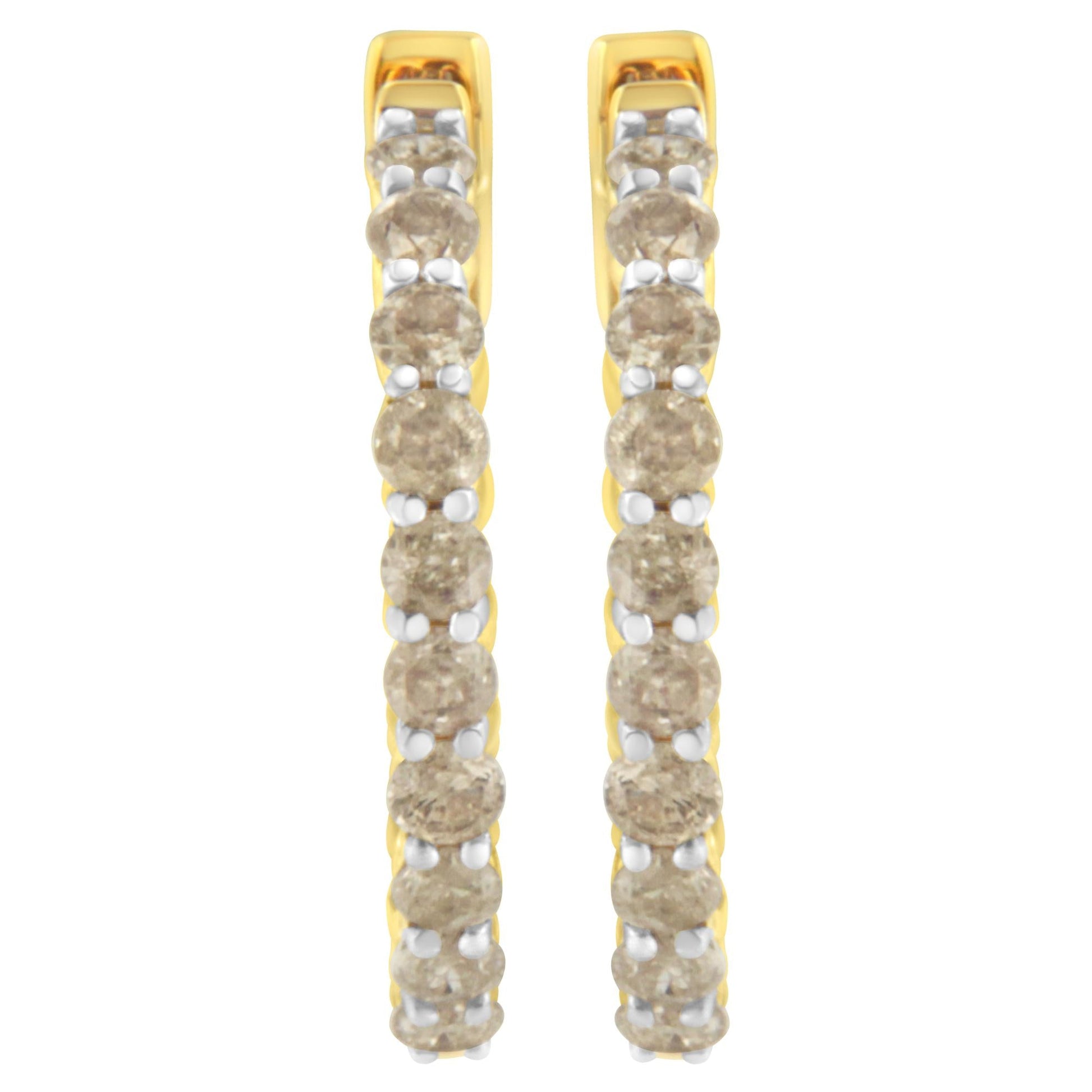 10K Yellow Gold Plated Sterling Silver Diamond Hoop Earrings (2 cttw, K-L Color, I2-I3 Clarity)-3