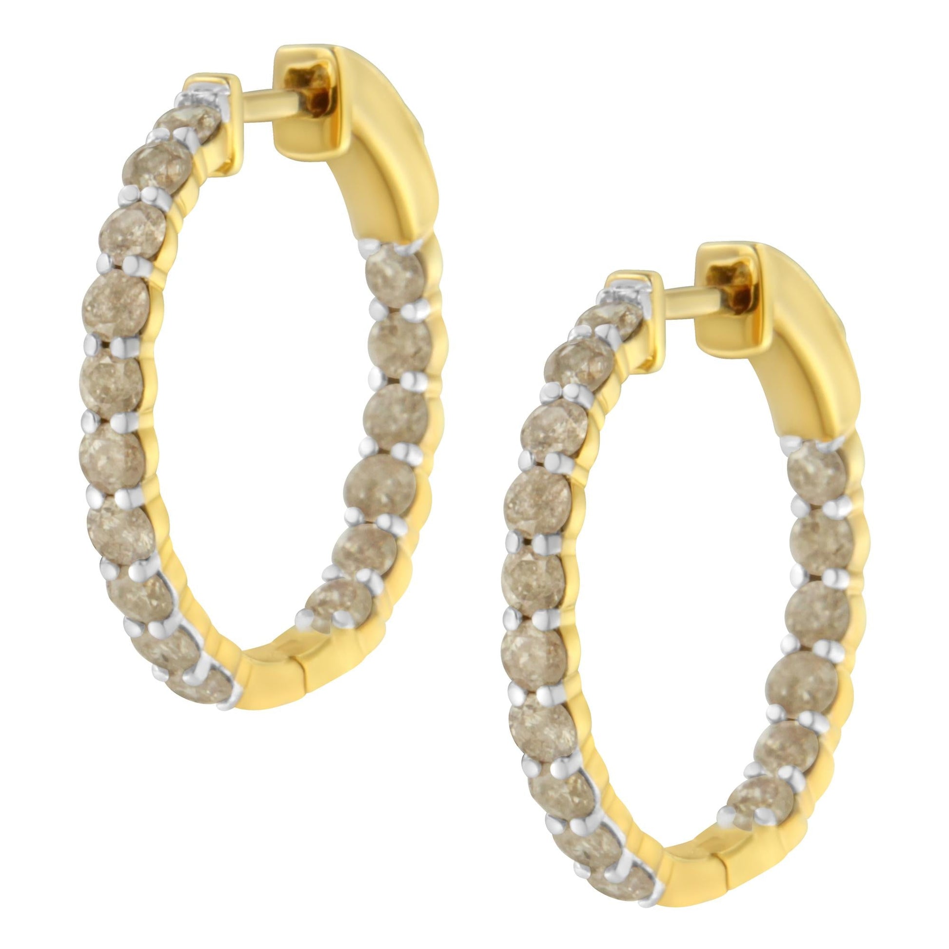10K Yellow Gold Plated Sterling Silver Diamond Hoop Earrings (2 cttw, K-L Color, I2-I3 Clarity)-4