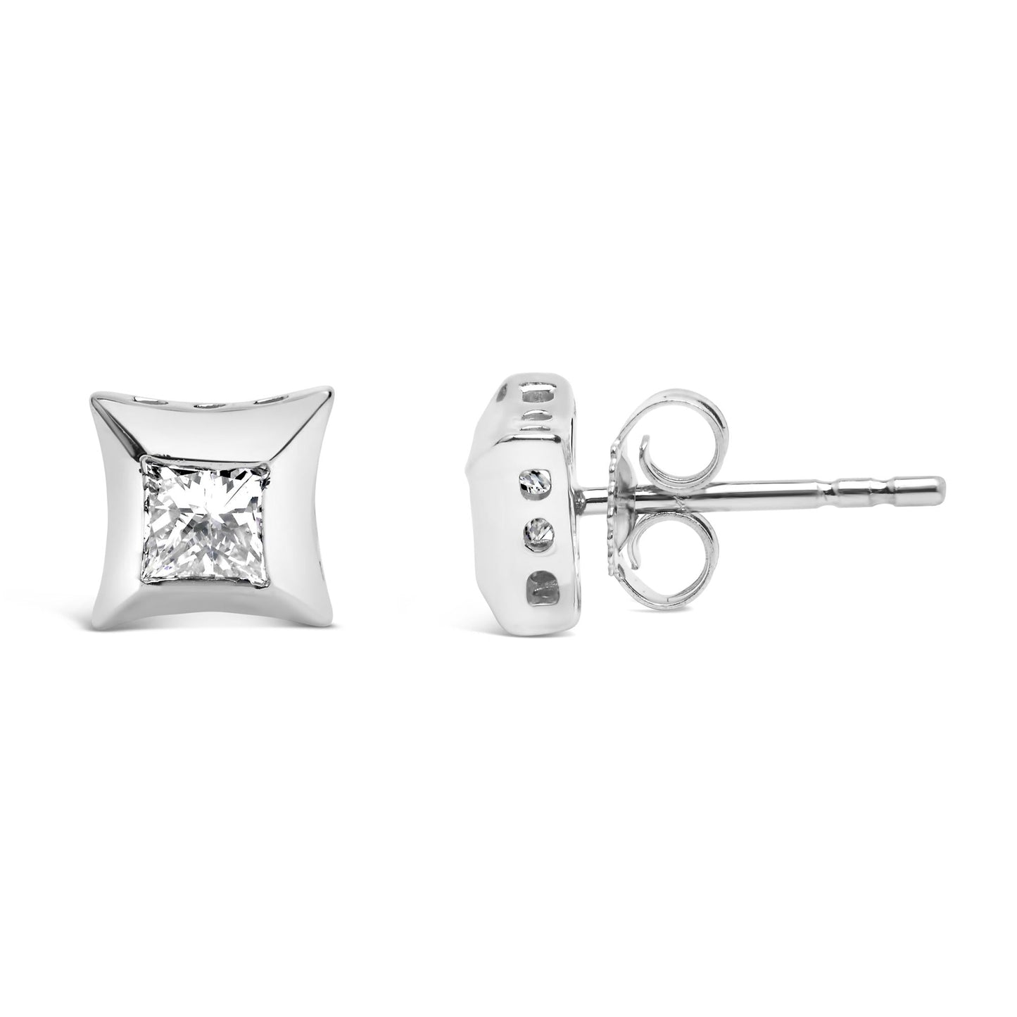 10K White Gold 1/2 Cttw Invisible Set Princess-Cut Diamond Stud Earrings (H-I Color, SI2-I1 Clarity)-3