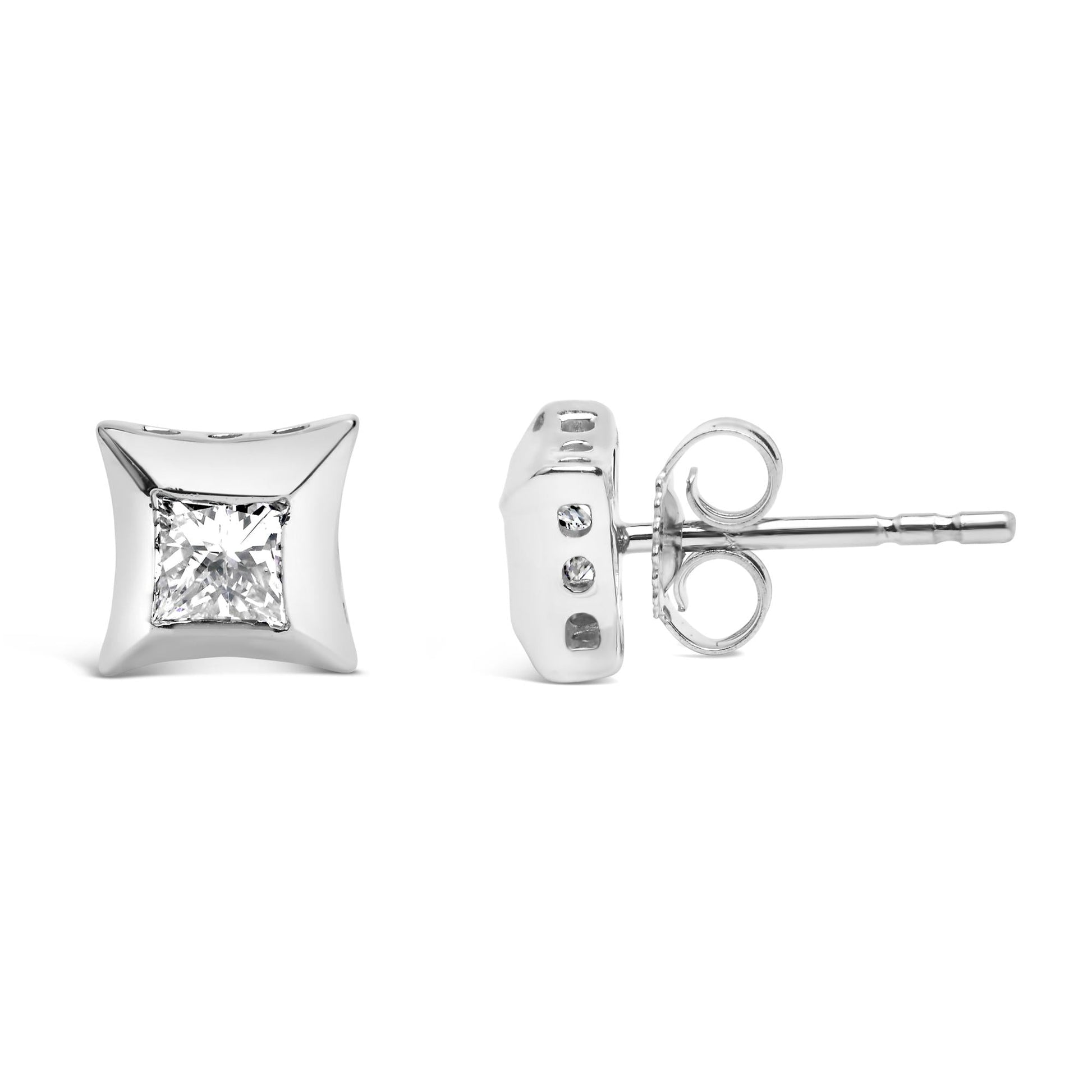 10K White Gold 1/2 Cttw Invisible Set Princess-Cut Diamond Stud Earrings (H-I Color, SI2-I1 Clarity)-3