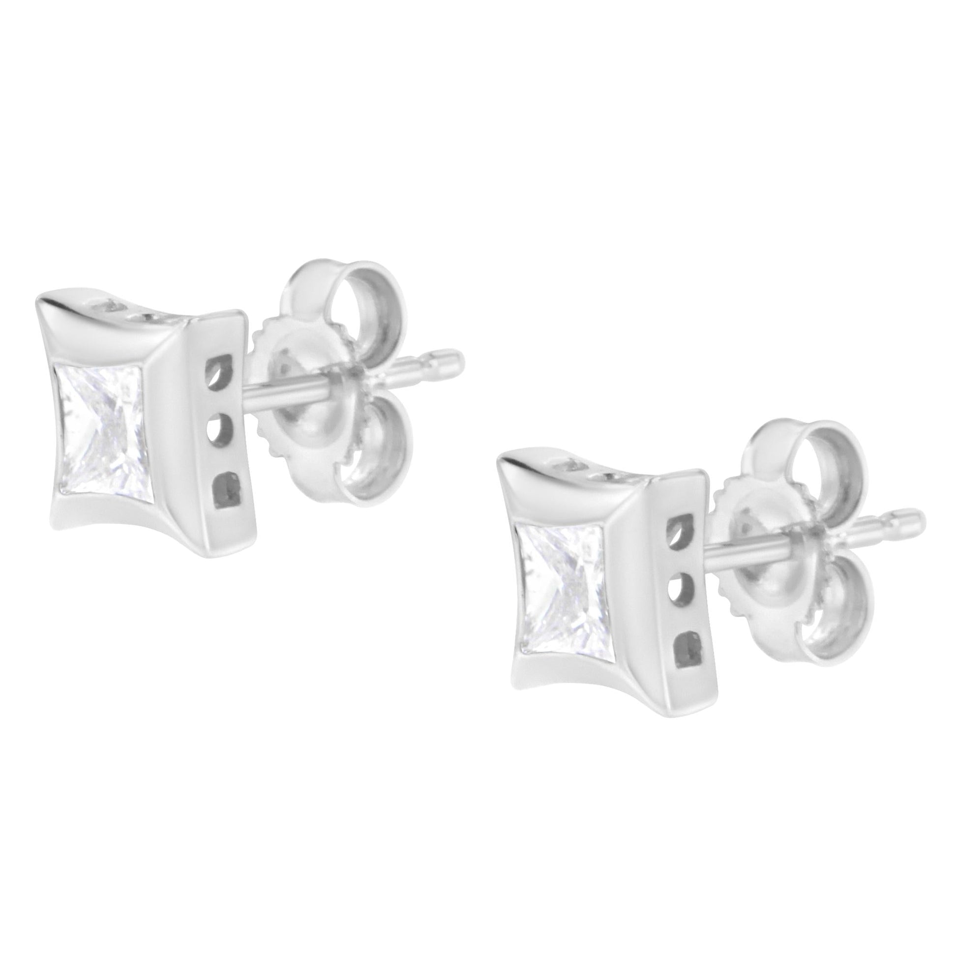 10K White Gold 1/2 Cttw Invisible Set Princess-Cut Diamond Stud Earrings (H-I Color, SI2-I1 Clarity)-4