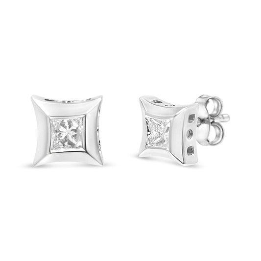 10K White Gold 1/3 Cttw Invisible Set Style Princess-Cut Diamond Stud Earrings (H-I Color, SI2-I1 Clarity)-0