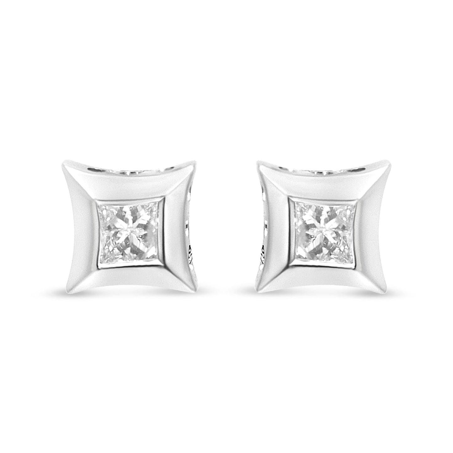 10K White Gold 1/3 Cttw Invisible Set Style Princess-Cut Diamond Stud Earrings (H-I Color, SI2-I1 Clarity)-1
