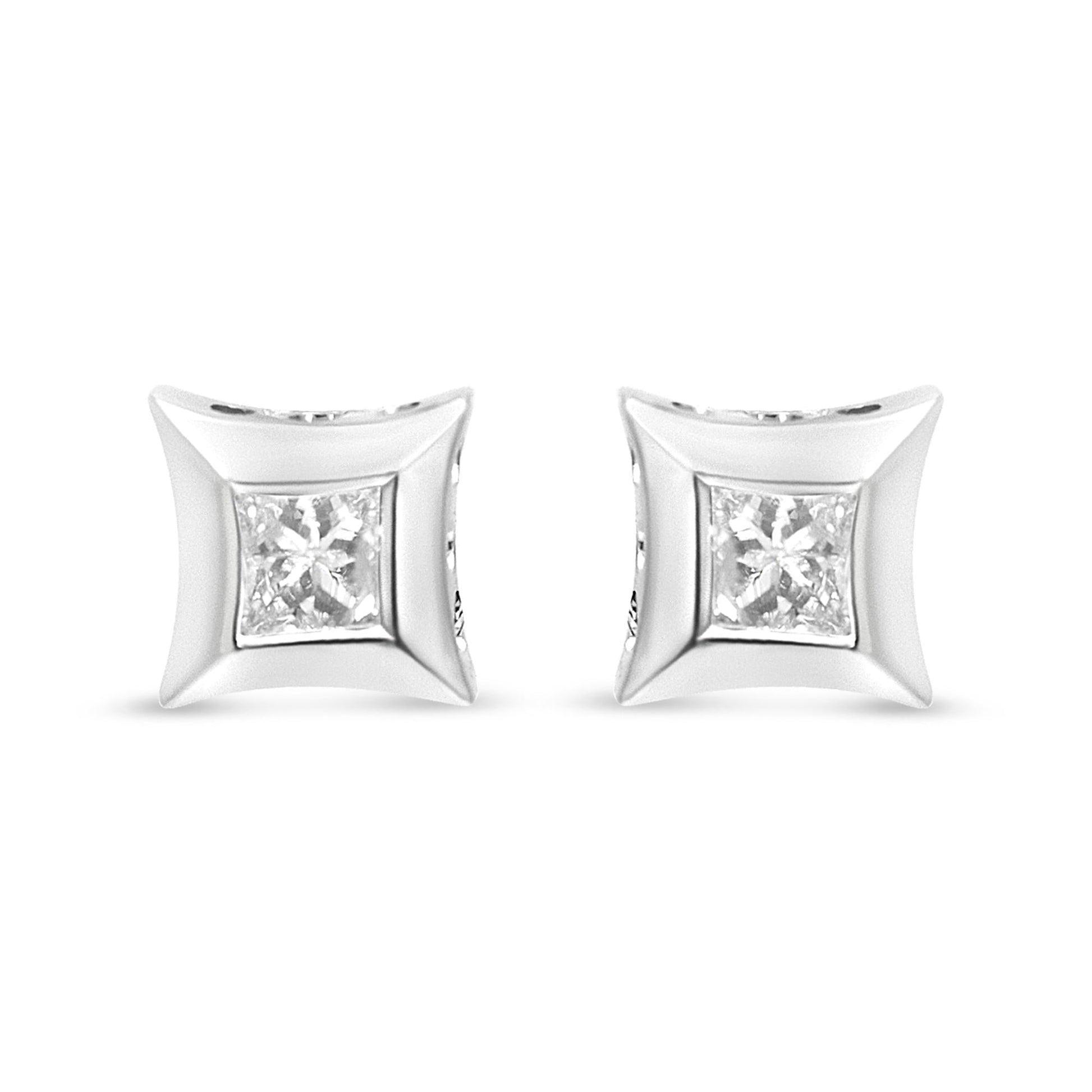 10K White Gold 1/3 Cttw Invisible Set Style Princess-Cut Diamond Stud Earrings (H-I Color, SI2-I1 Clarity)-1