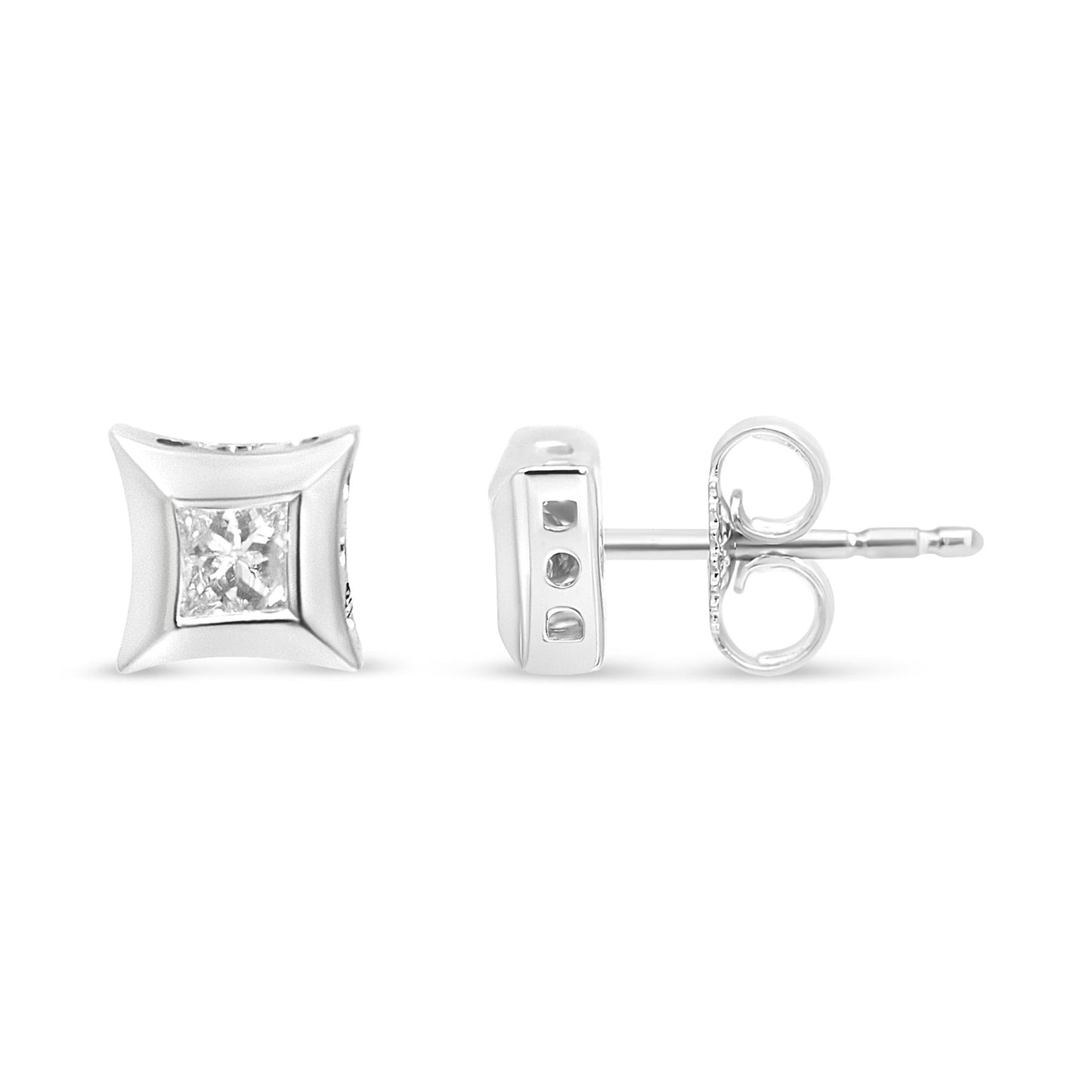 10K White Gold 1/3 Cttw Invisible Set Style Princess-Cut Diamond Stud Earrings (H-I Color, SI2-I1 Clarity)-3