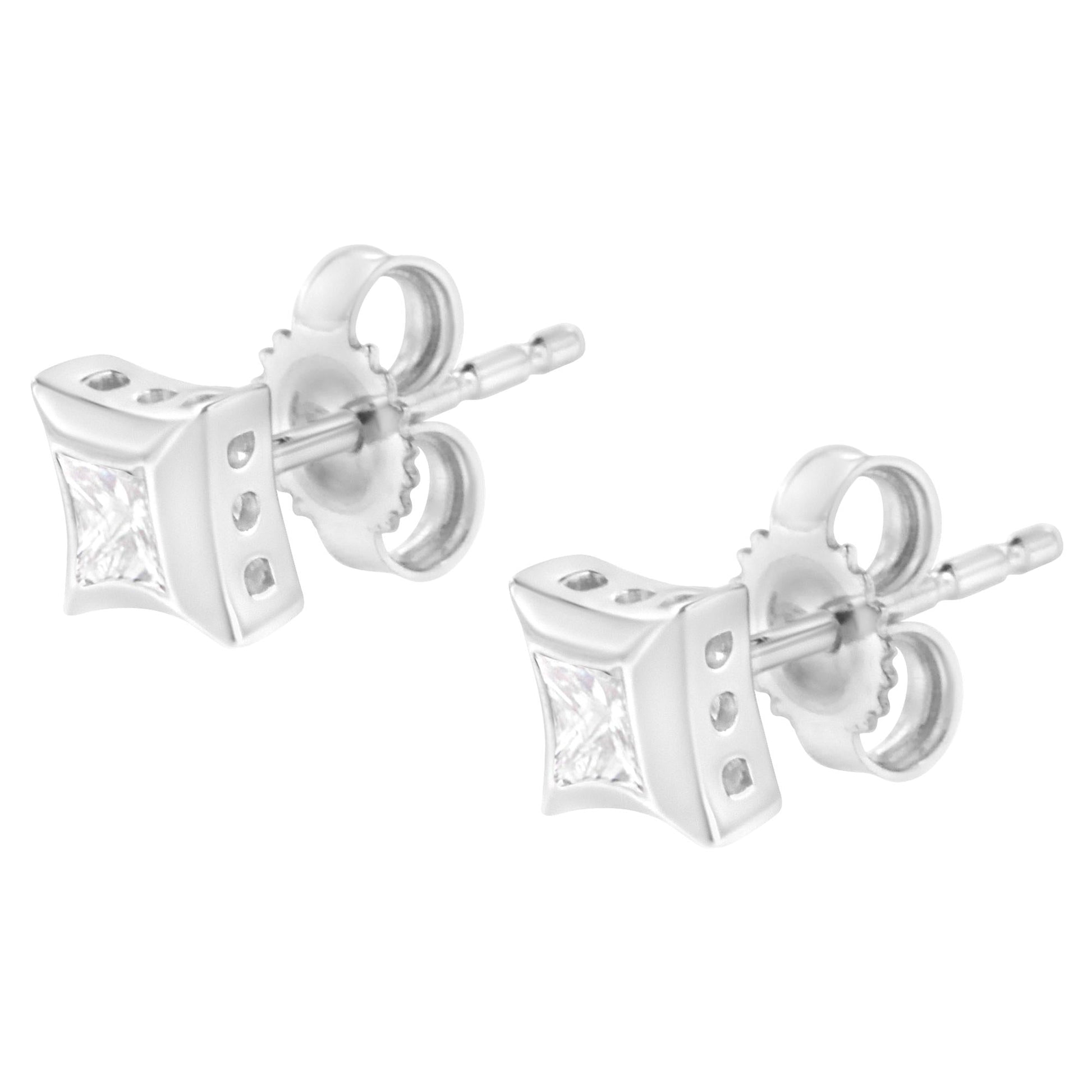 10K White Gold 1/3 Cttw Invisible Set Style Princess-Cut Diamond Stud Earrings (H-I Color, SI2-I1 Clarity)-4