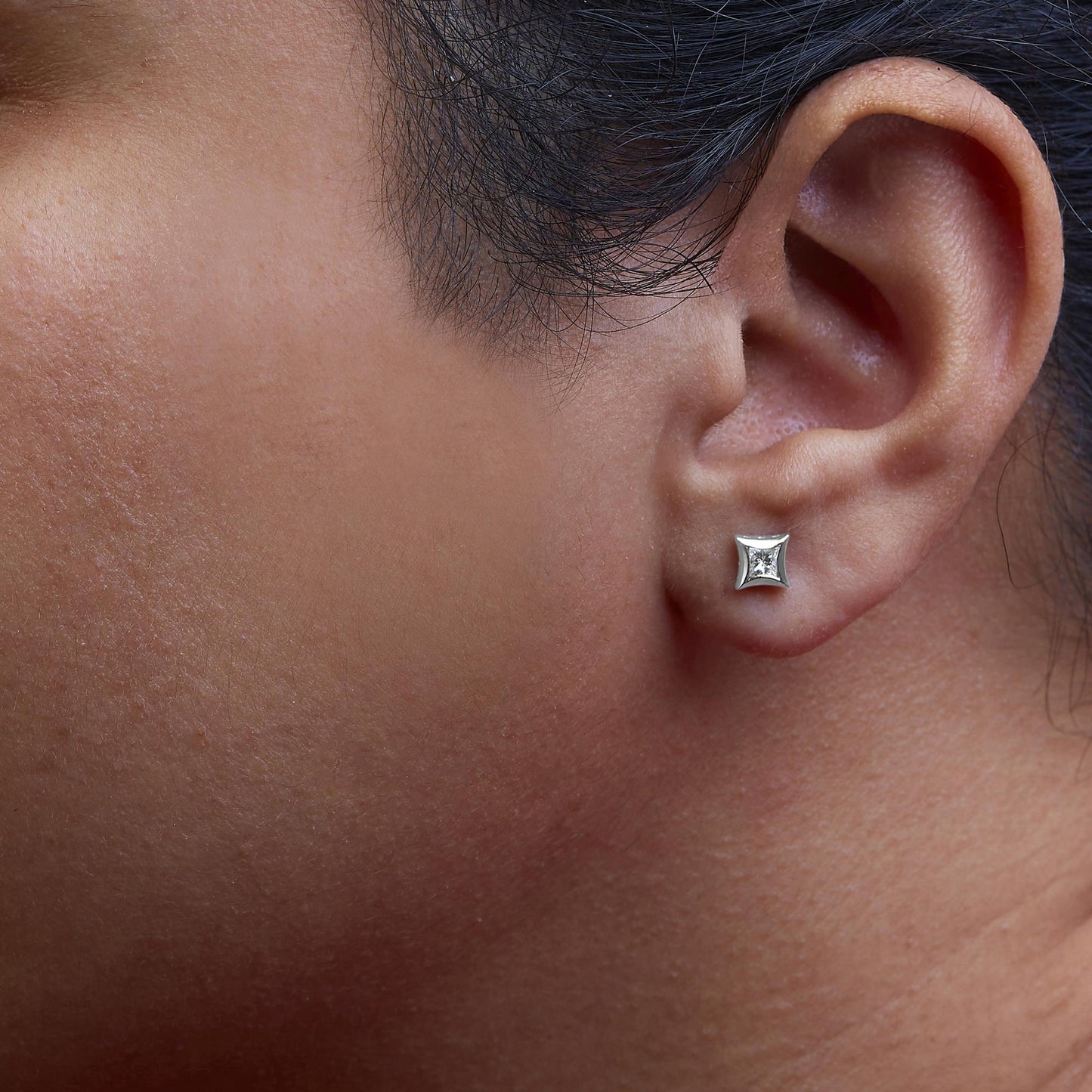 10K White Gold 1/3 Cttw Invisible Set Style Princess-Cut Diamond Stud Earrings (H-I Color, SI2-I1 Clarity)-2