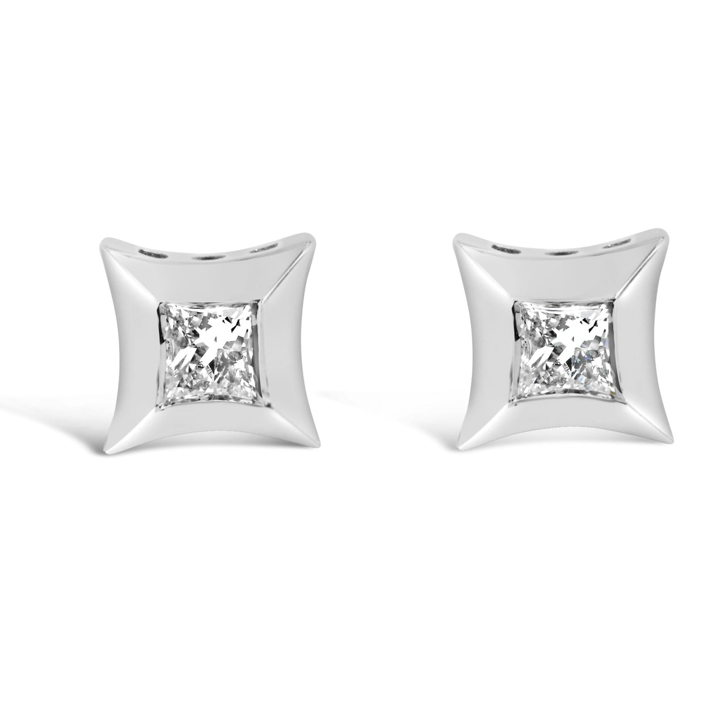 10K White Gold 1/5 Cttw Invisible Set Princess-Cut Diamond Stud Earrings (H-I Color, SI2-I1 Clarity)-1