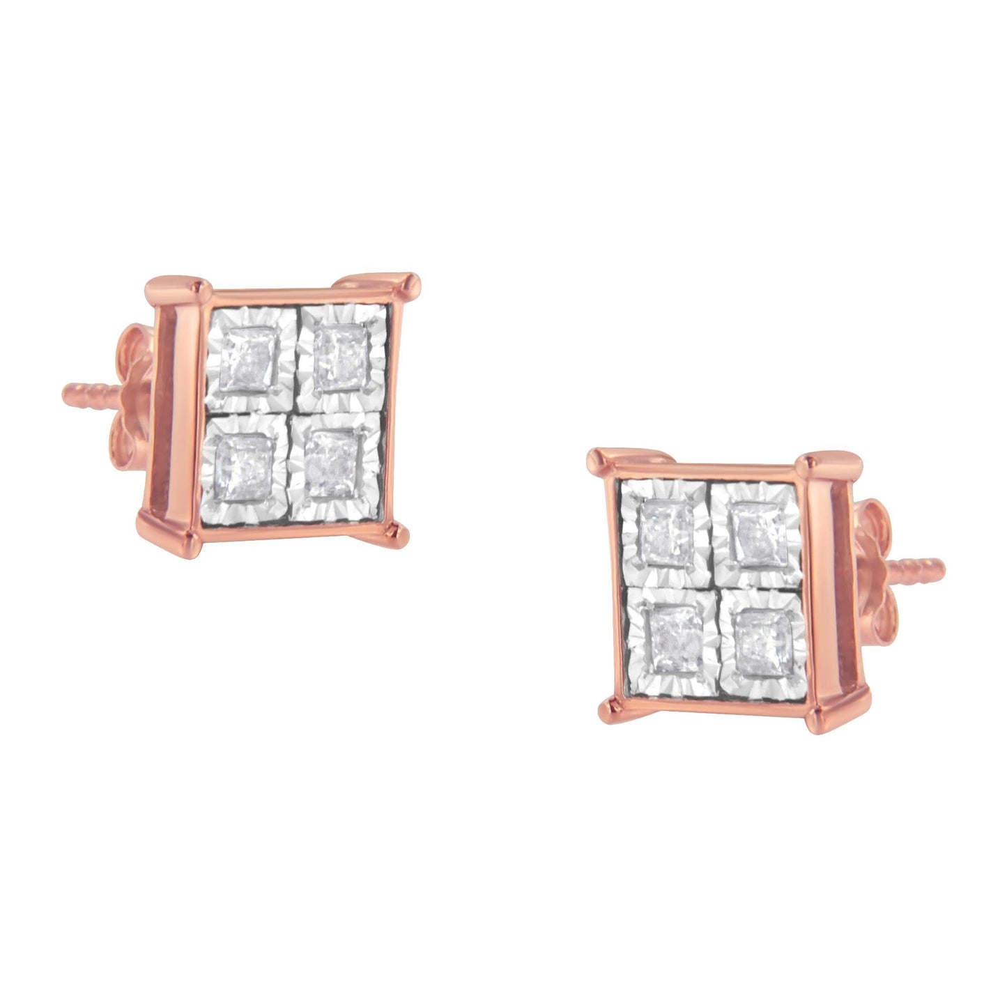 Rose Gold Plated Sterling Silver Diamond Composite Stud Earrings (3/4 cttw, J-K Color, I1-I2 Clarity)-0