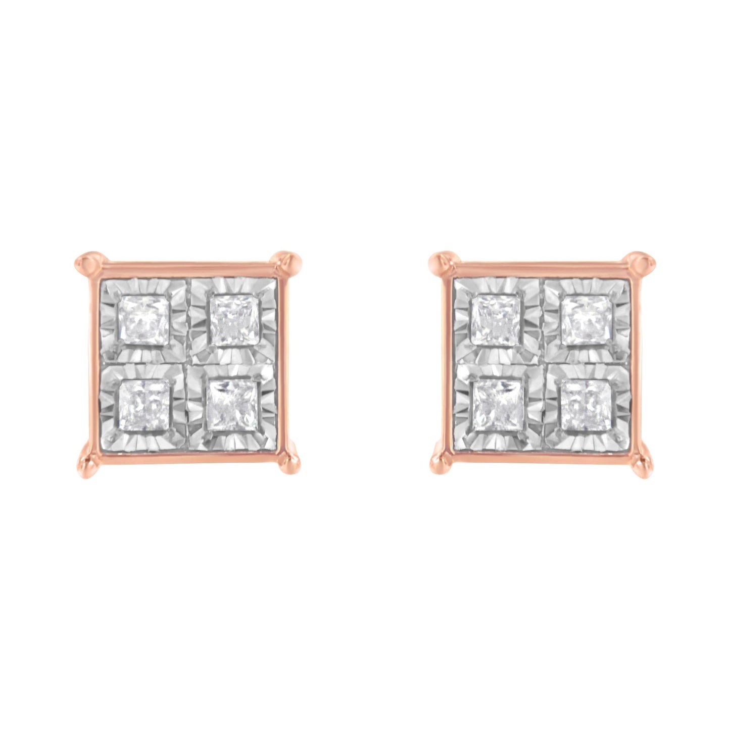 Rose Gold Plated Sterling Silver Diamond Composite Stud Earrings (3/4 cttw, J-K Color, I1-I2 Clarity)-3