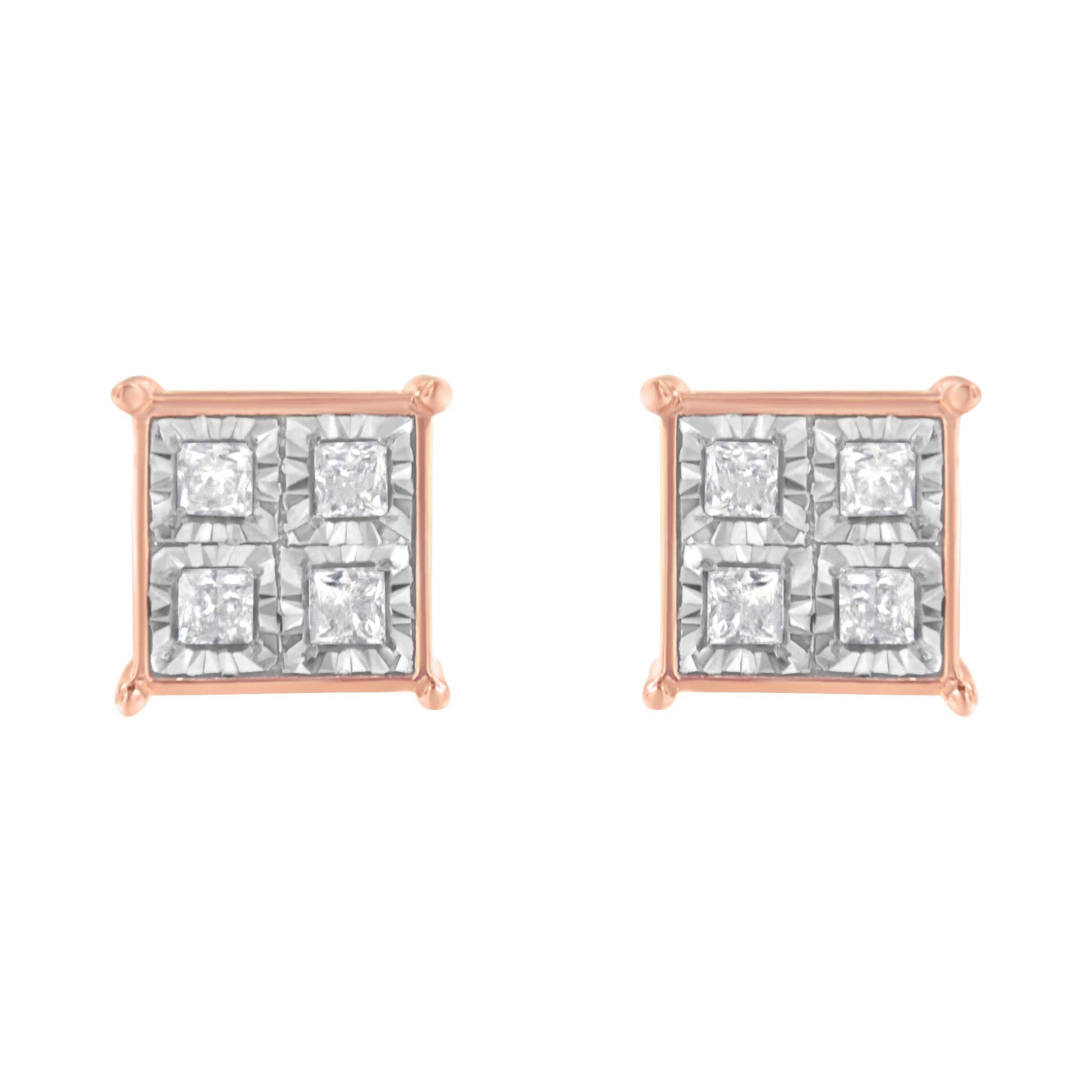 Rose Gold Plated Sterling Silver Diamond Composite Stud Earrings (3/4 cttw, J-K Color, I1-I2 Clarity)-3